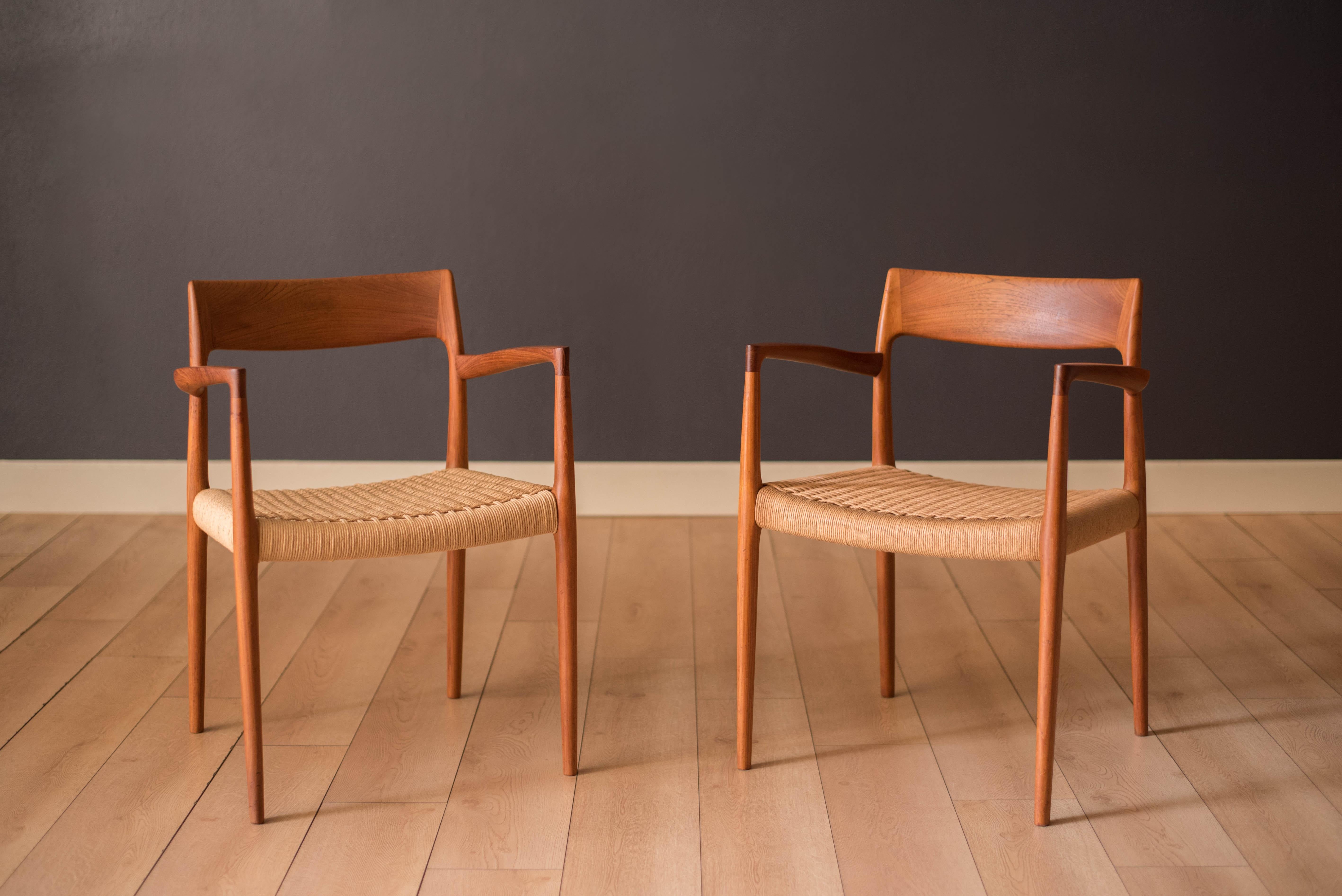 Scandinavian Modern Set of Eight Danish Paper Cord and Teak Niels O. Møller Dining Chairs 57 & 77