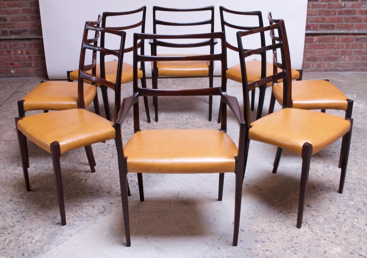 Scandinavian Modern Set of Eight Danish Rosewood and Leather Dining Chairs by Sorø Stolefabrik