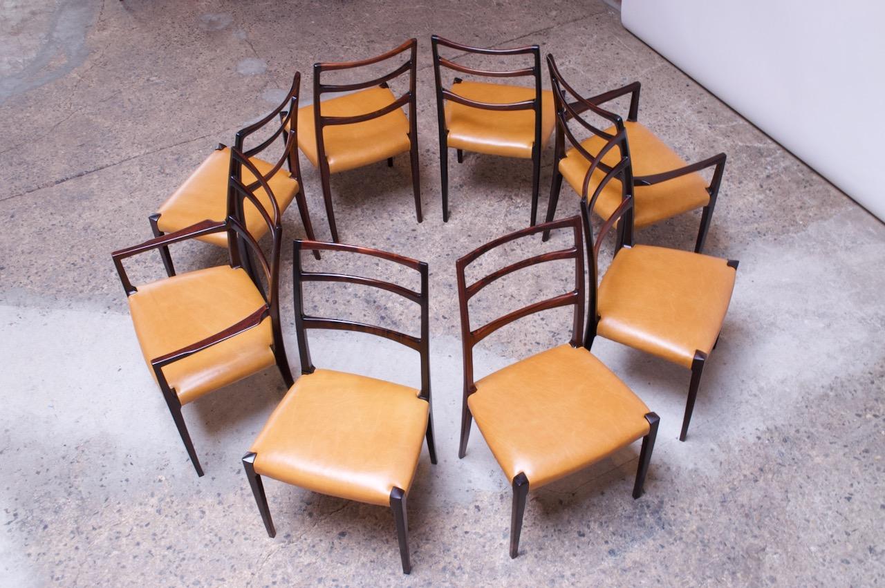 Set of Eight Danish Rosewood and Leather Dining Chairs by Sorø Stolefabrik In Good Condition In Brooklyn, NY