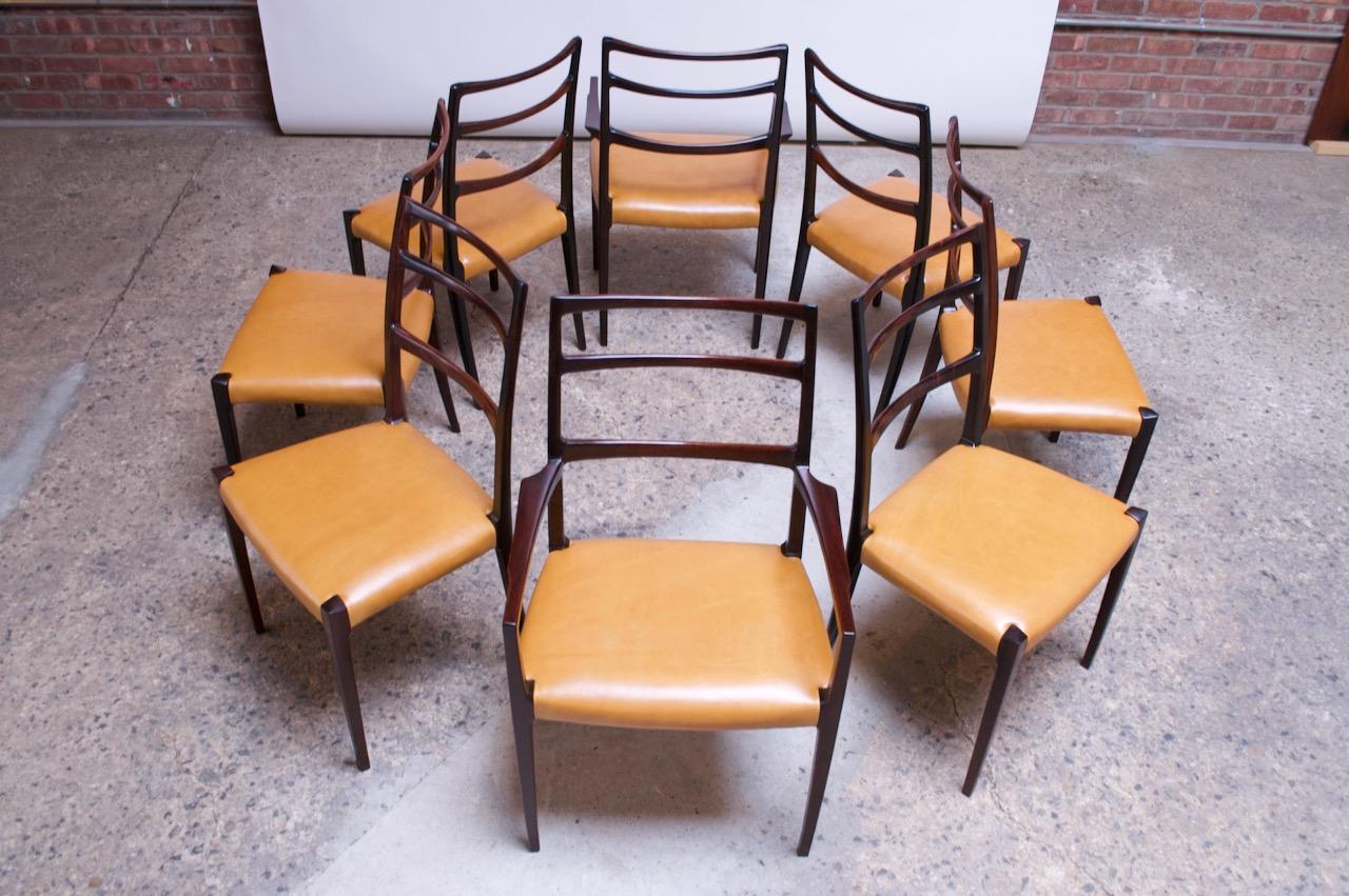 Mid-20th Century Set of Eight Danish Rosewood and Leather Dining Chairs by Sorø Stolefabrik