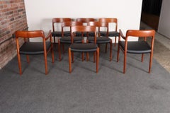 Satz von acht dänischen Niels O Møller Esszimmerstühlen aus Teakholz und Leder Model No. 75 & 56