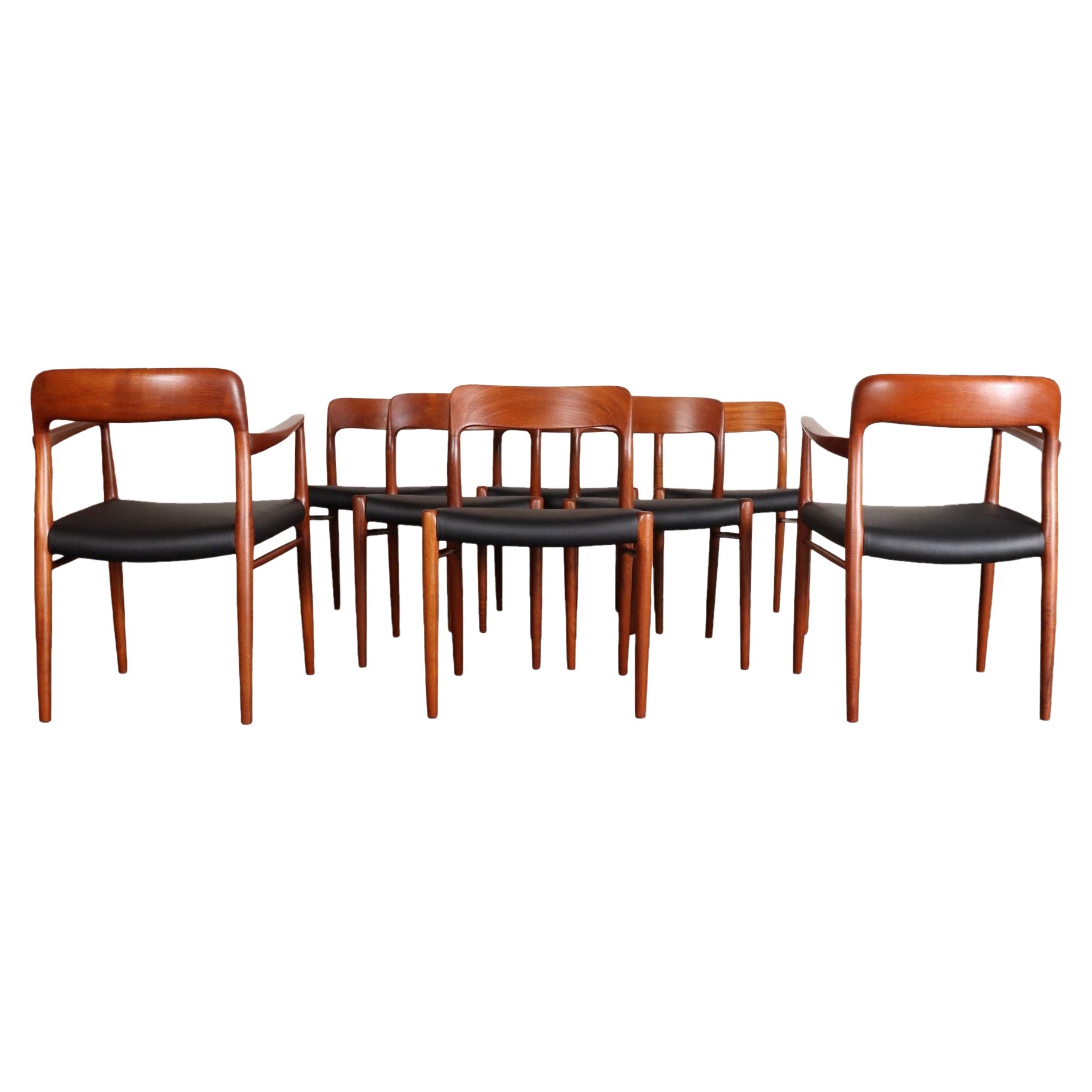 Set of Eight Danish Teak and Leather Niels O Møller Dining Chairs Models 75 
56 For Sale