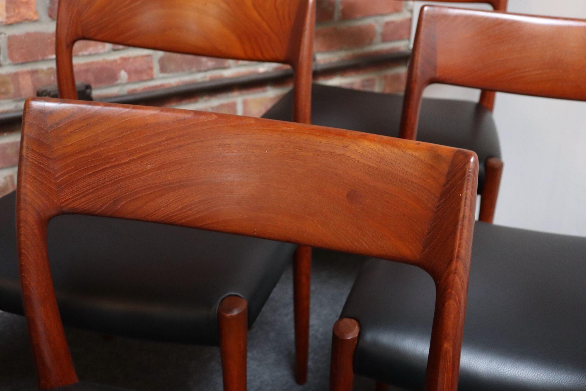 Set of Eight Danish Teak and Leather Niels O Møller Dining Chairs Models 77 & 57 6