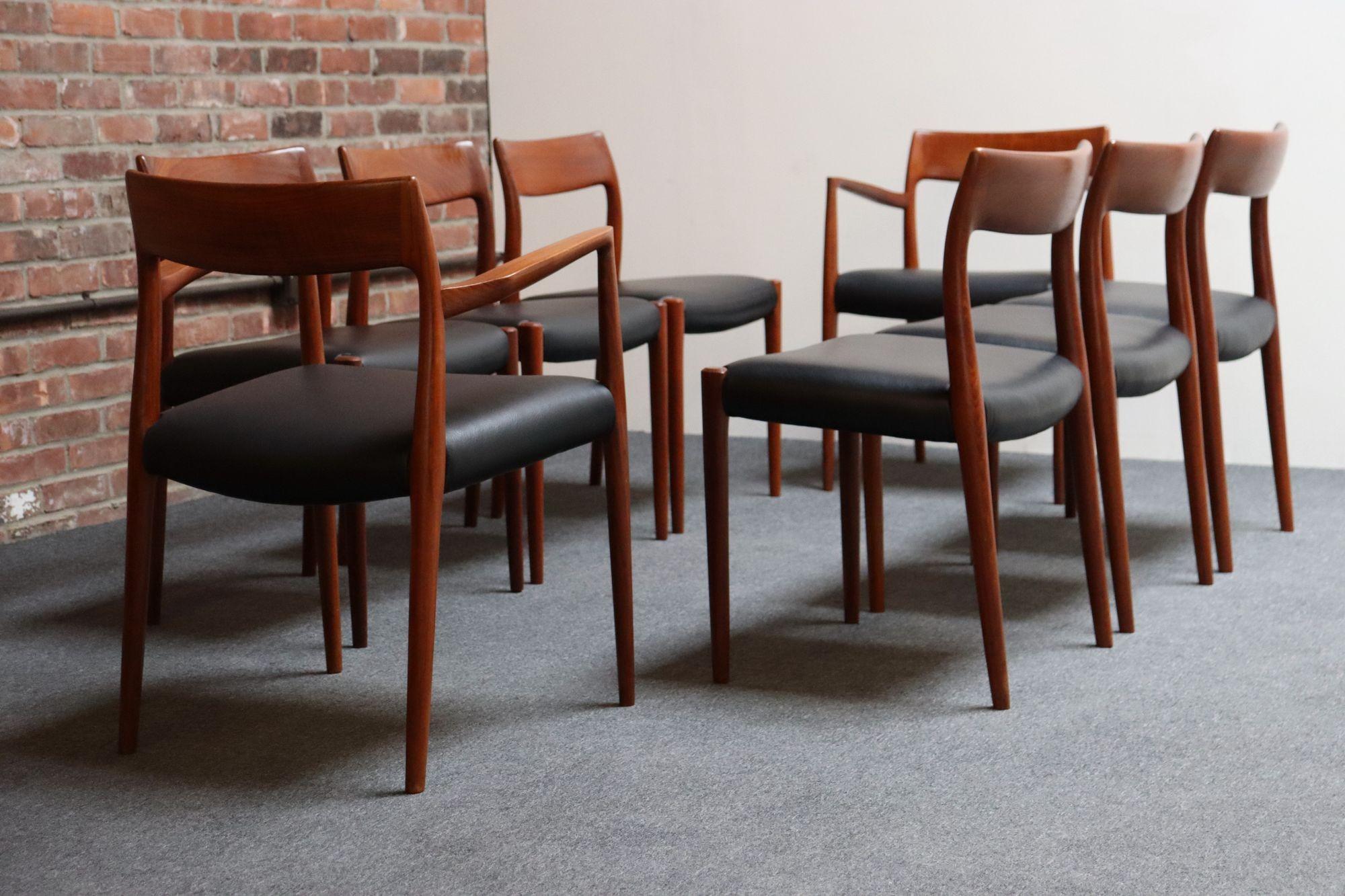 Set of Eight Danish Teak and Leather Niels O Møller Dining Chairs Models 77 & 57 15