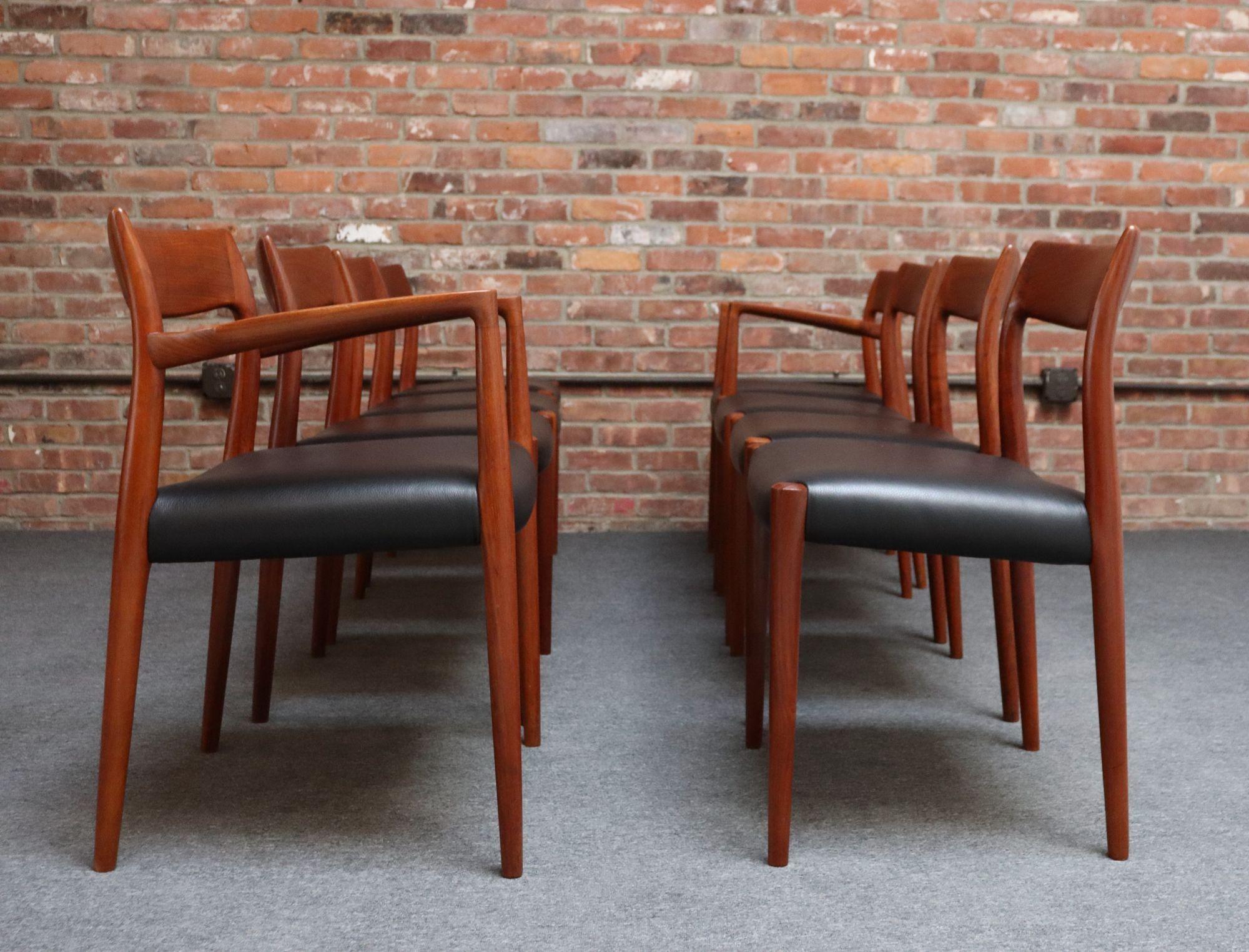 Mid-20th Century Set of Eight Danish Teak and Leather Niels O Møller Dining Chairs Models 77 & 57