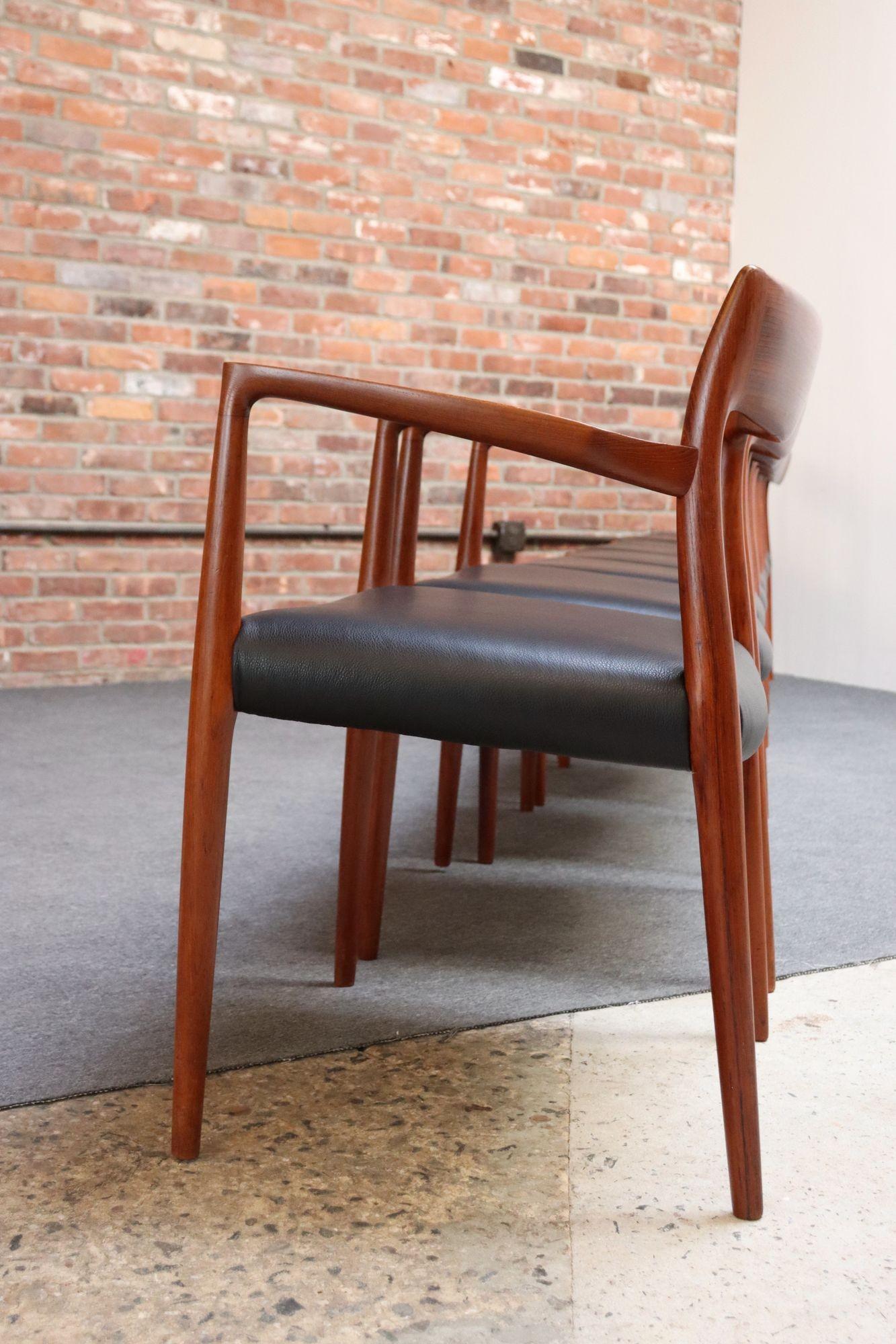 Set of Eight Danish Teak and Leather Niels O Møller Dining Chairs Models 77 & 57 12