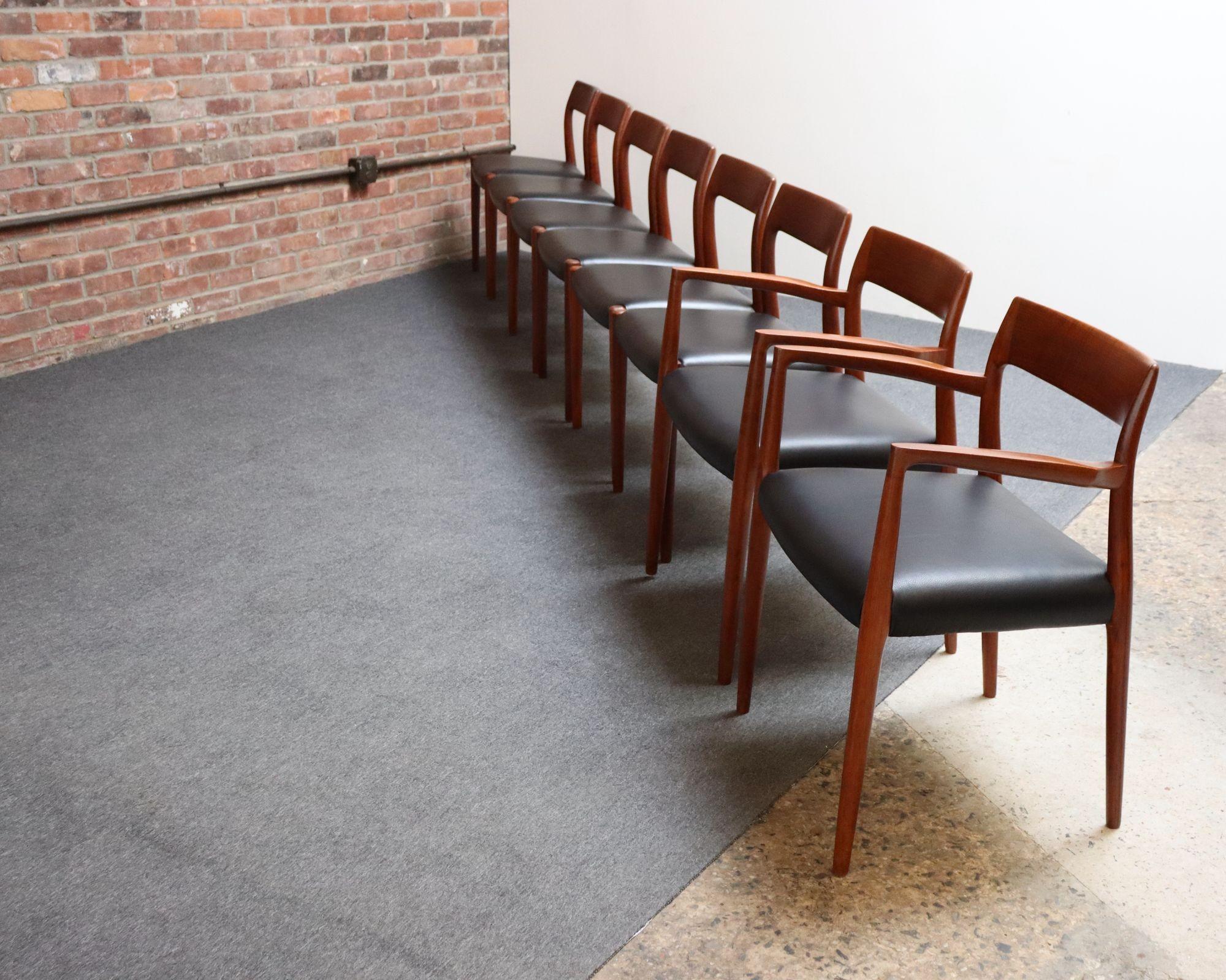 Set of Eight Danish Teak and Leather Niels O Møller Dining Chairs Models 77 & 57 13