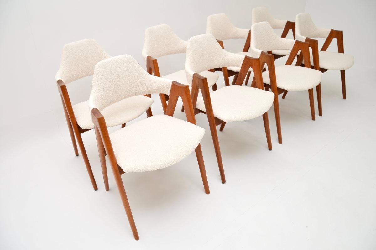 A stylish and extremely well made set of eight Danish teak compass dining chairs by Kai Kristiansen. They were recently imported from Denmark, they date from the 1960’s.

The quality is outstanding, this is a beautiful and iconic design. It is