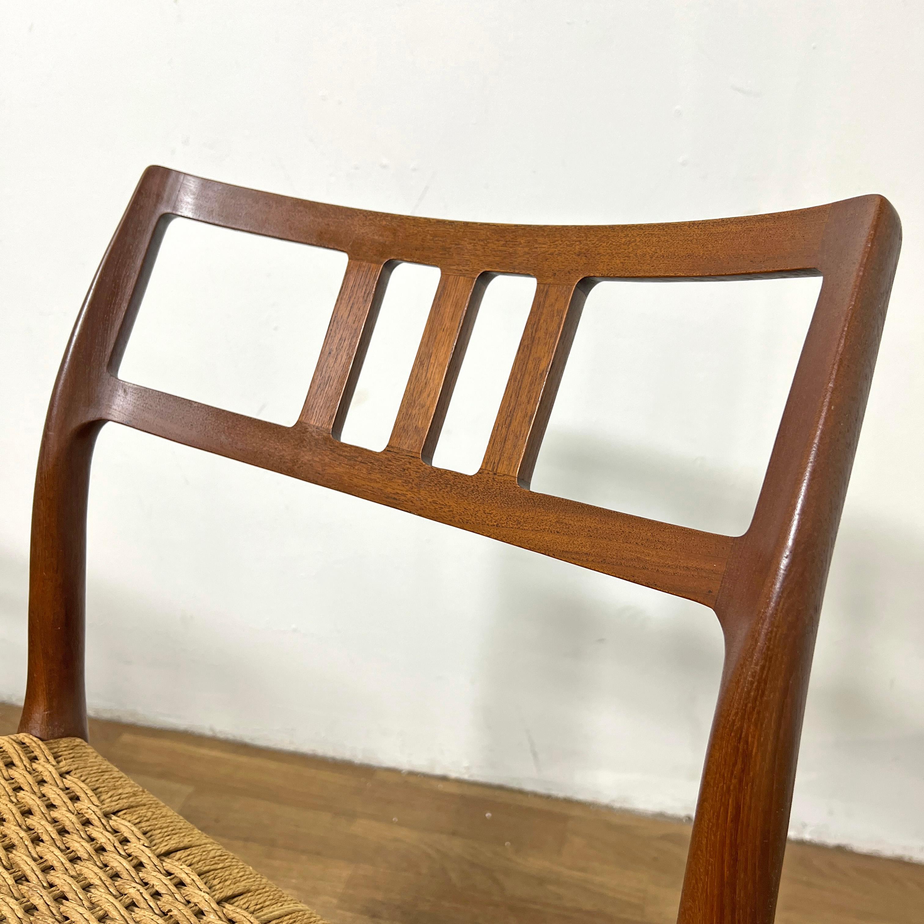 Papercord Set of Eight Danish Teak Dining Chairs by Niels Moller for JL Moller Circa 1960s