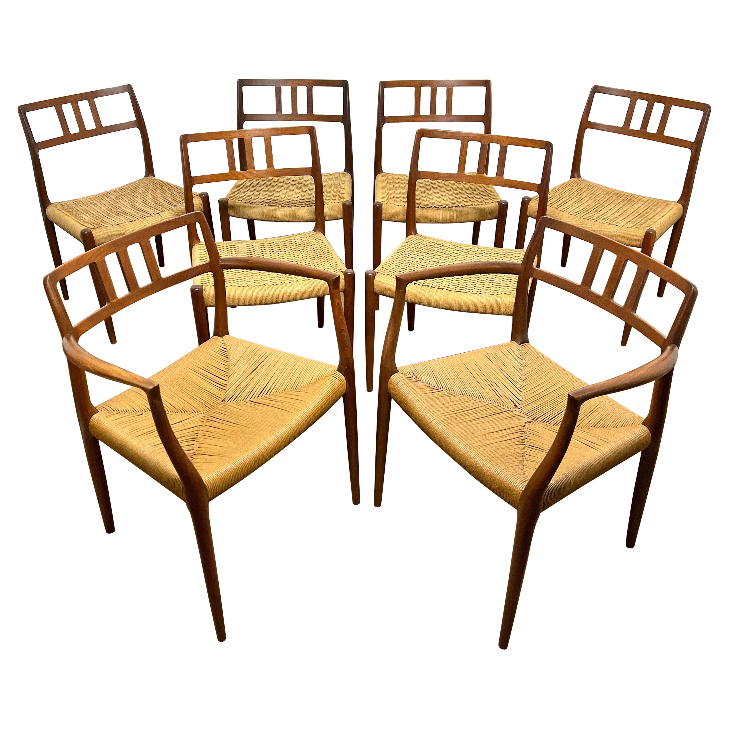 Set of Eight Danish Teak Dining Chairs by Niels Moller for JL Moller Circa 1960s