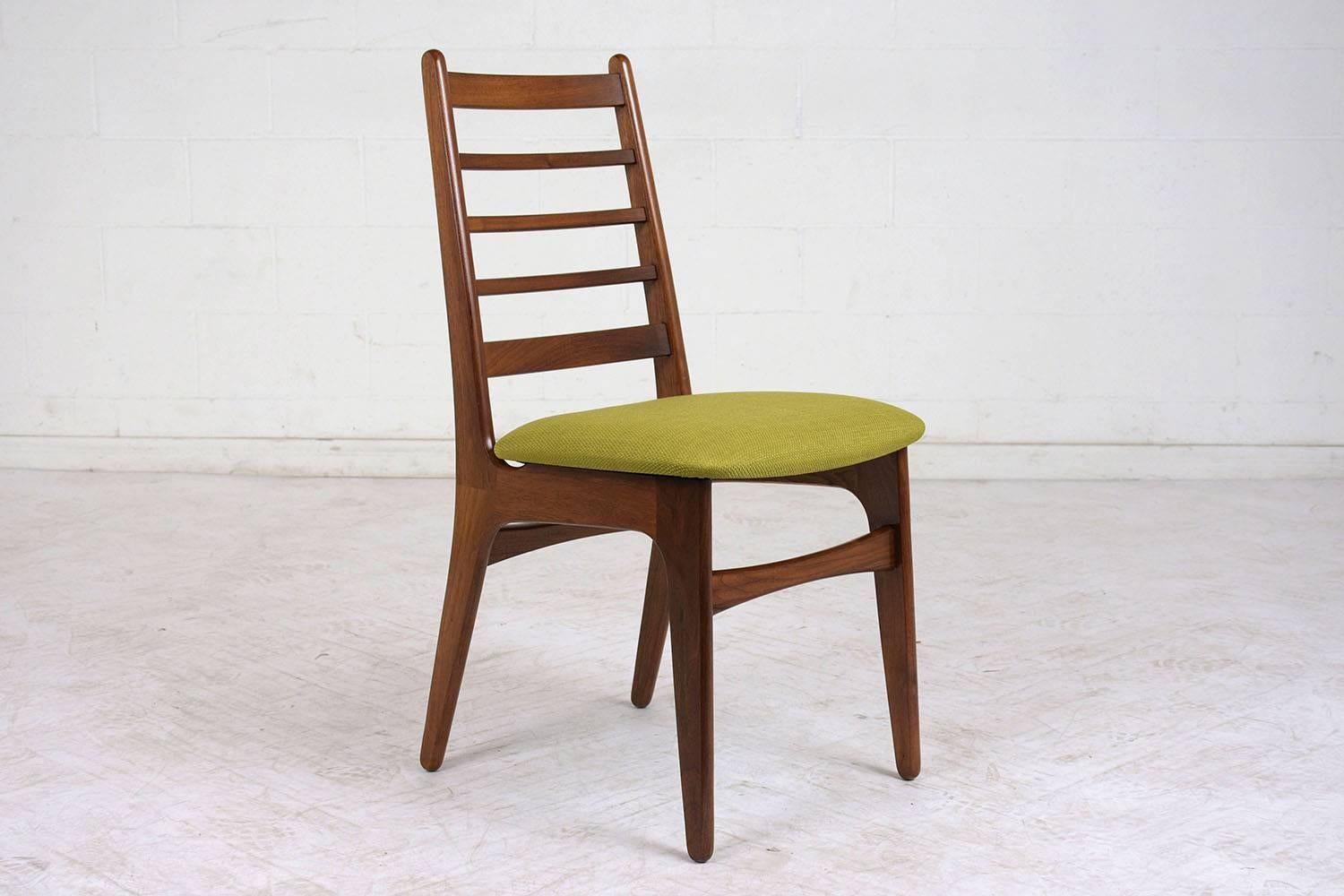 Lacquered Set of Eight Danish Walnut Wood Dining Room Chairs, circa 1960