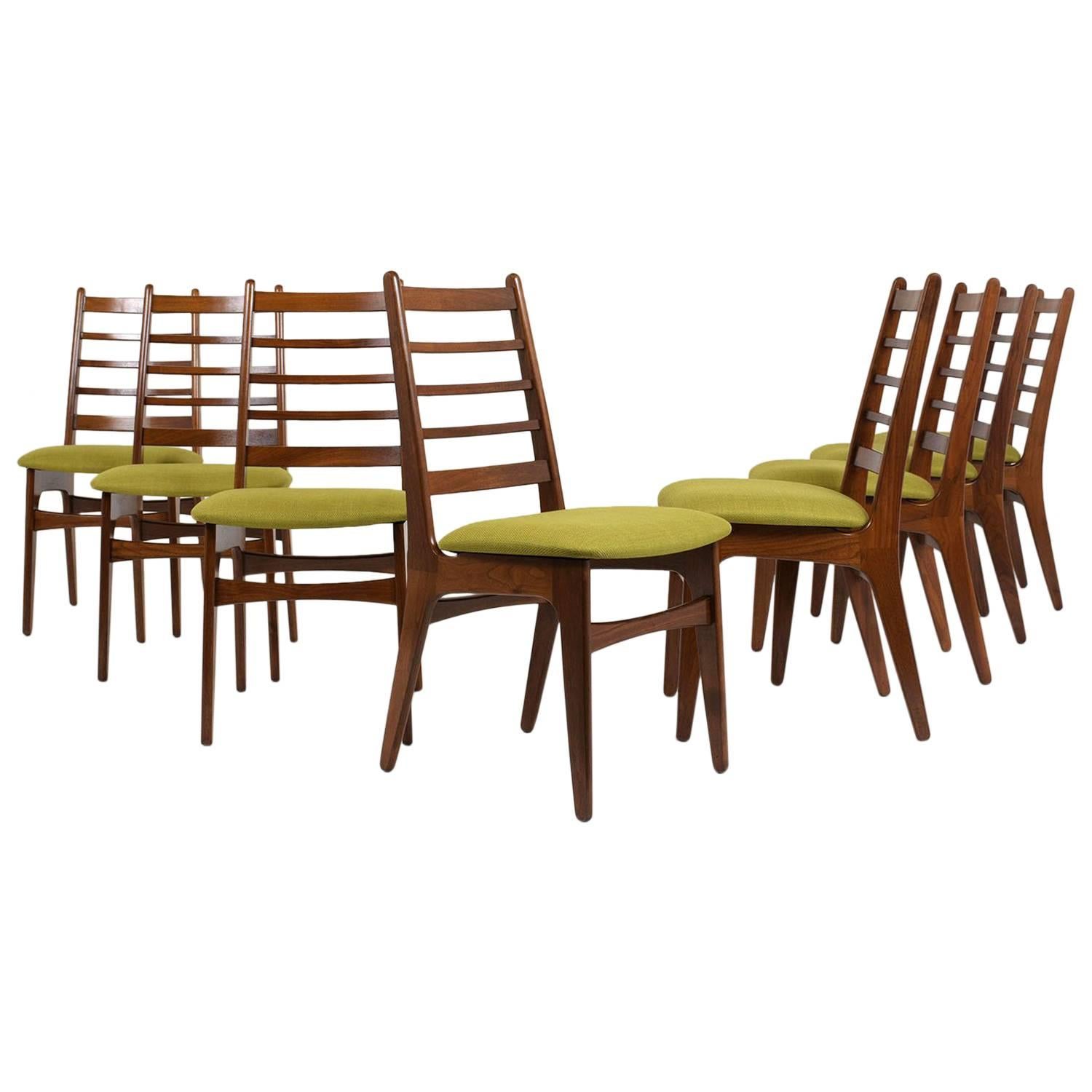 Set of Eight Danish Walnut Wood Dining Room Chairs, circa 1960