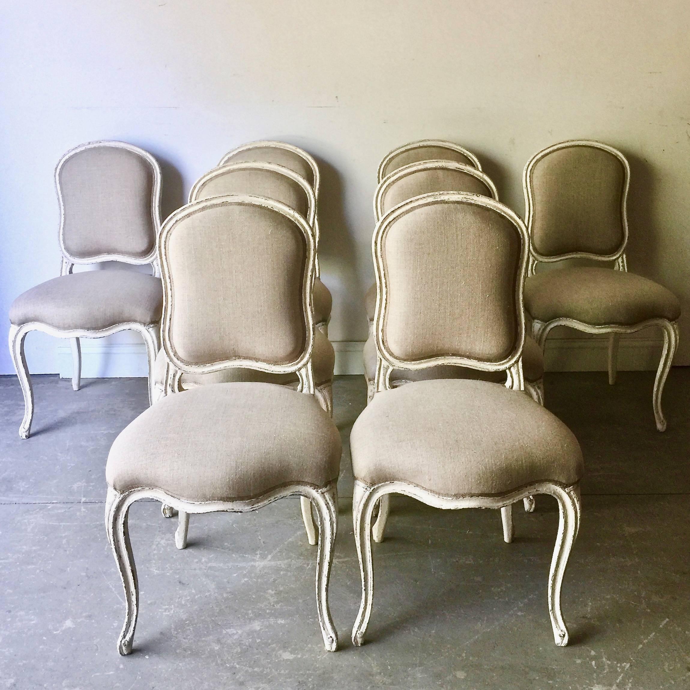 Set of Eight Decoratively Carved French Louis XV Style Chairs In Good Condition In Charleston, SC