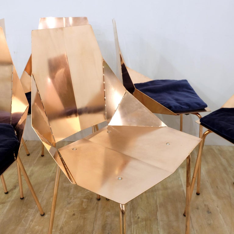Set of Eight Designer Copper Metal Dining Chairs by Heals of London at