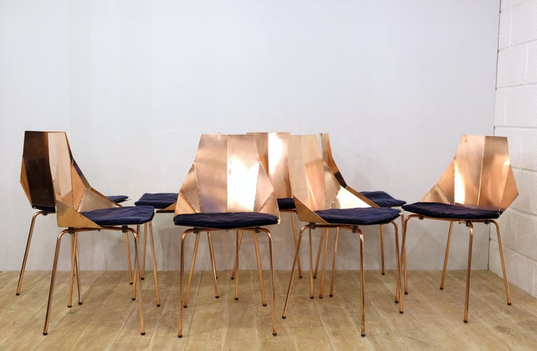 Set of Eight Designer Copper Metal Dining Chairs by Heals of London at  1stDibs | copper chairs, copper dining chairs, copper dining room chairs