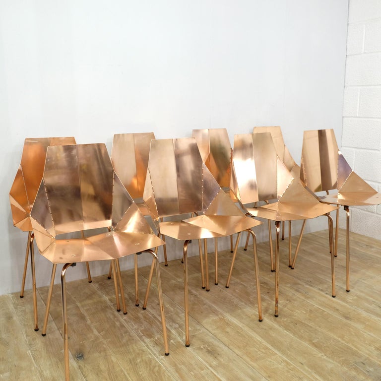 Set of Eight Designer Copper Metal Dining Chairs by Heals of London at 1stDibs