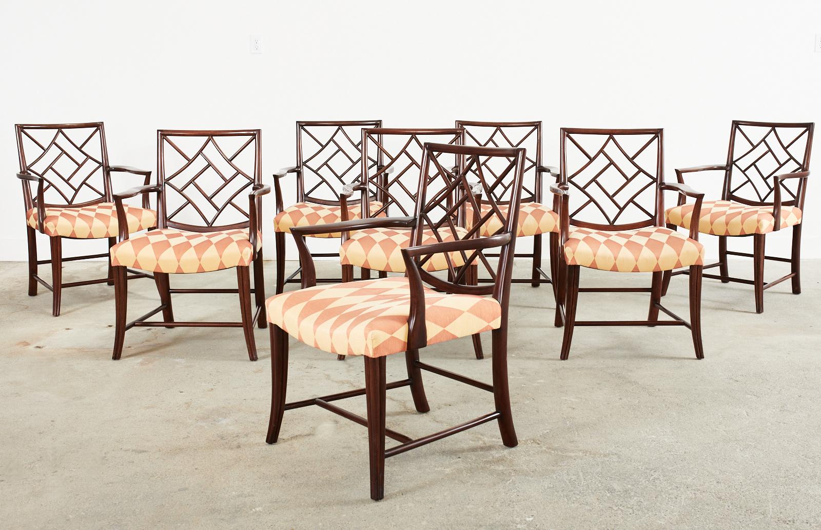 American Set of Eight Dessin Fournir Chinese Chippendale Style Dining Armchairs