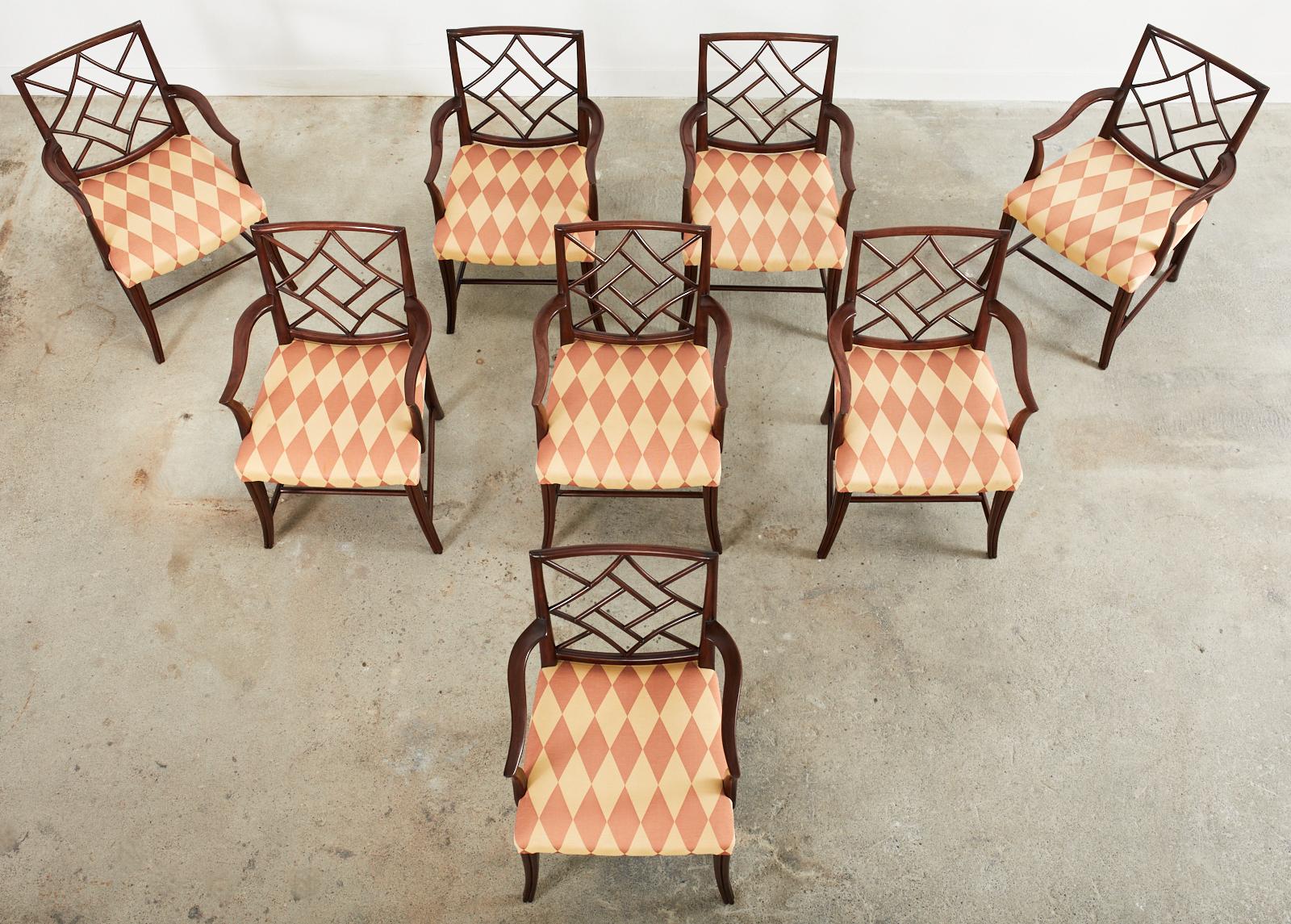 Hand-Crafted Set of Eight Dessin Fournir Chinese Chippendale Style Dining Armchairs