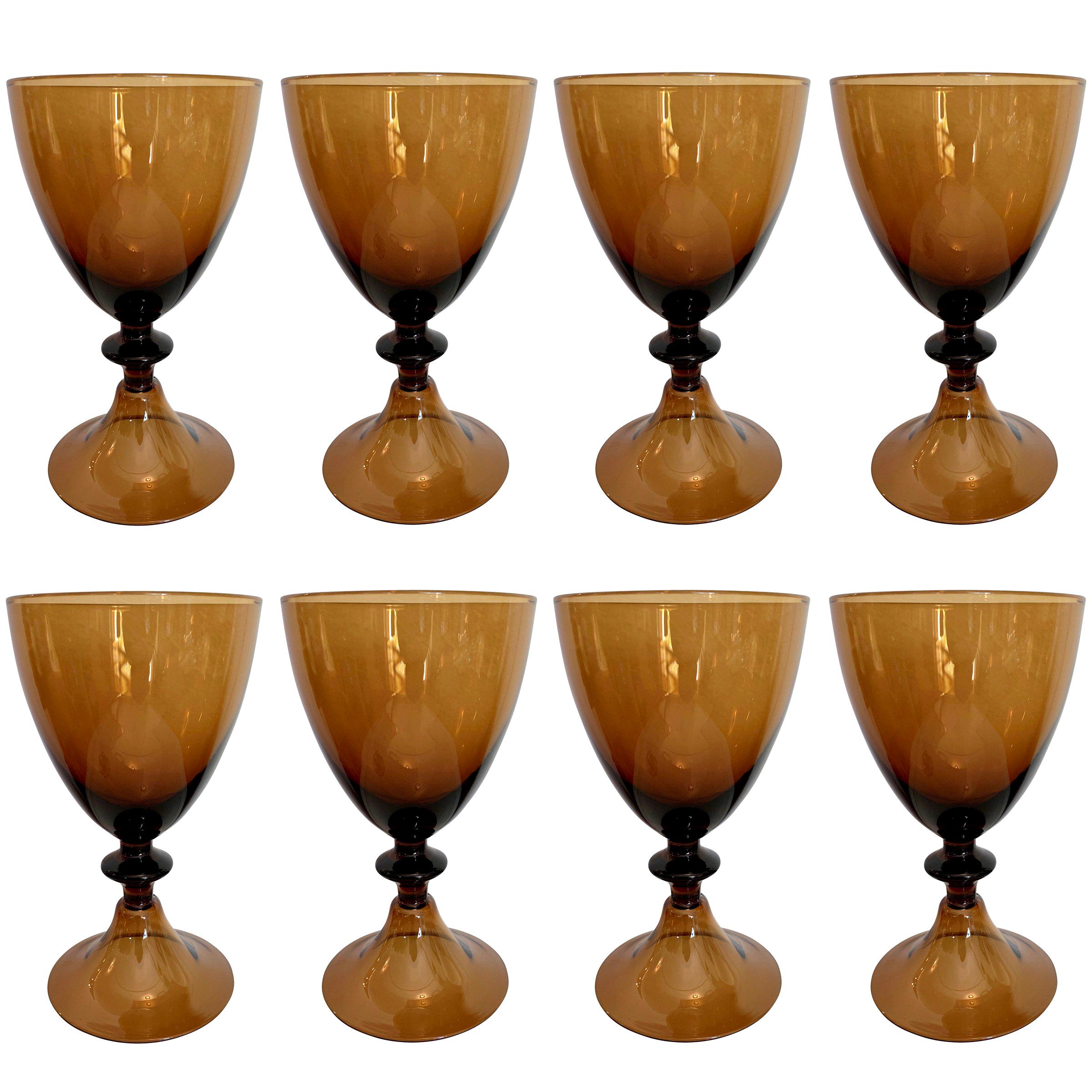 Set of Eight Diane von Fürstenberg Amber Wine Glasses