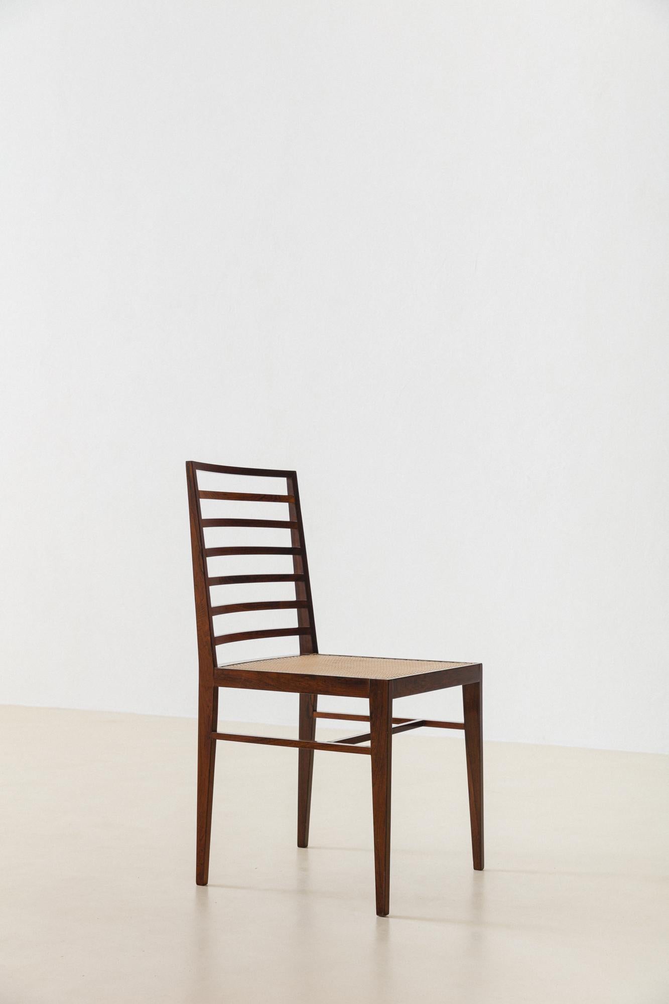Set of Eight Dining Chairs by Joaquim Tenreiro, Rosewood and Cane, 1950s, Brazil For Sale 6