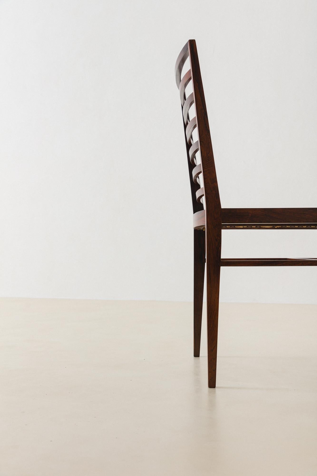 Set of Eight Dining Chairs by Joaquim Tenreiro, Rosewood and Cane, 1950s, Brazil For Sale 8