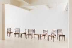 Conjunto de ocho sillas de comedor de Joaquim Tenreiro, palisandro y caña, años 50, Brasil