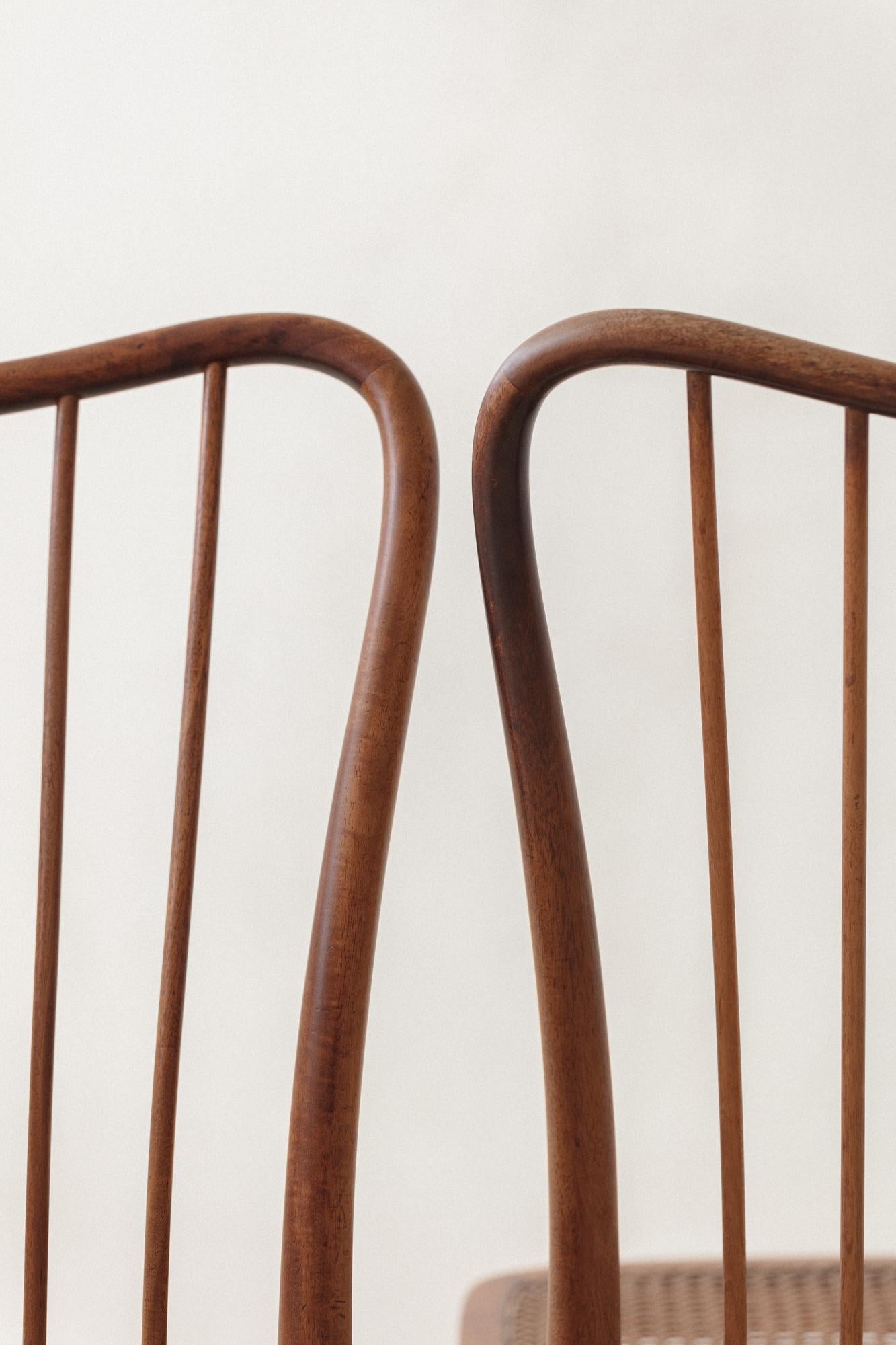 Set of Eight Dining Chairs by Joaquim Tenreiro, Solid Wood and Cane, 1950s For Sale 6