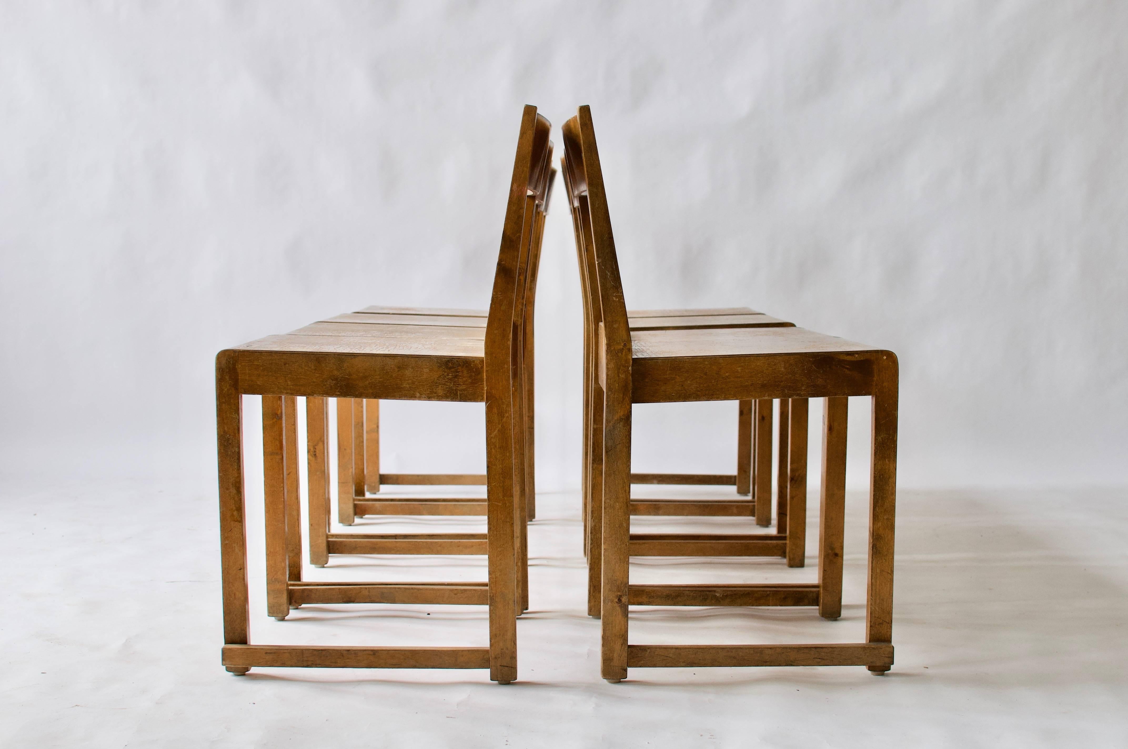Set of eight stacking dining chairs designed by the Swedish architect Sven Markelius for the Helsingborg theatre in 1932.