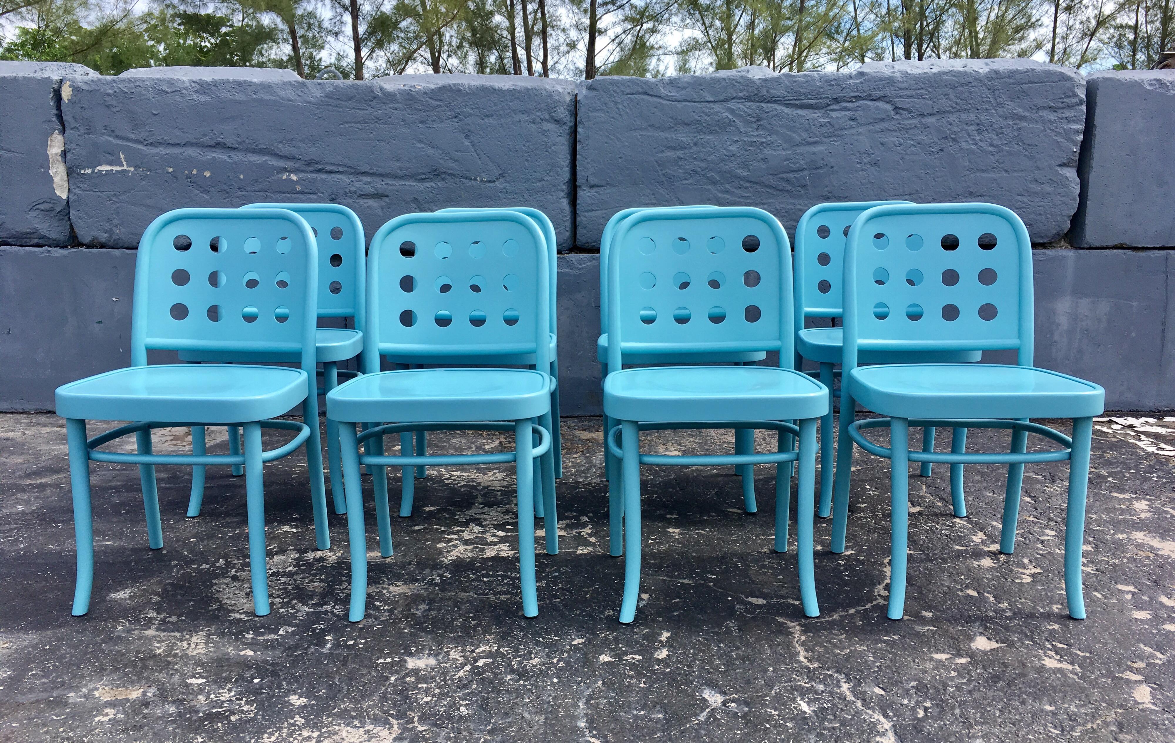 Modern Set of Eight Dining Chairs Designed by Michael Thonet, Bentwood, Aqua Color