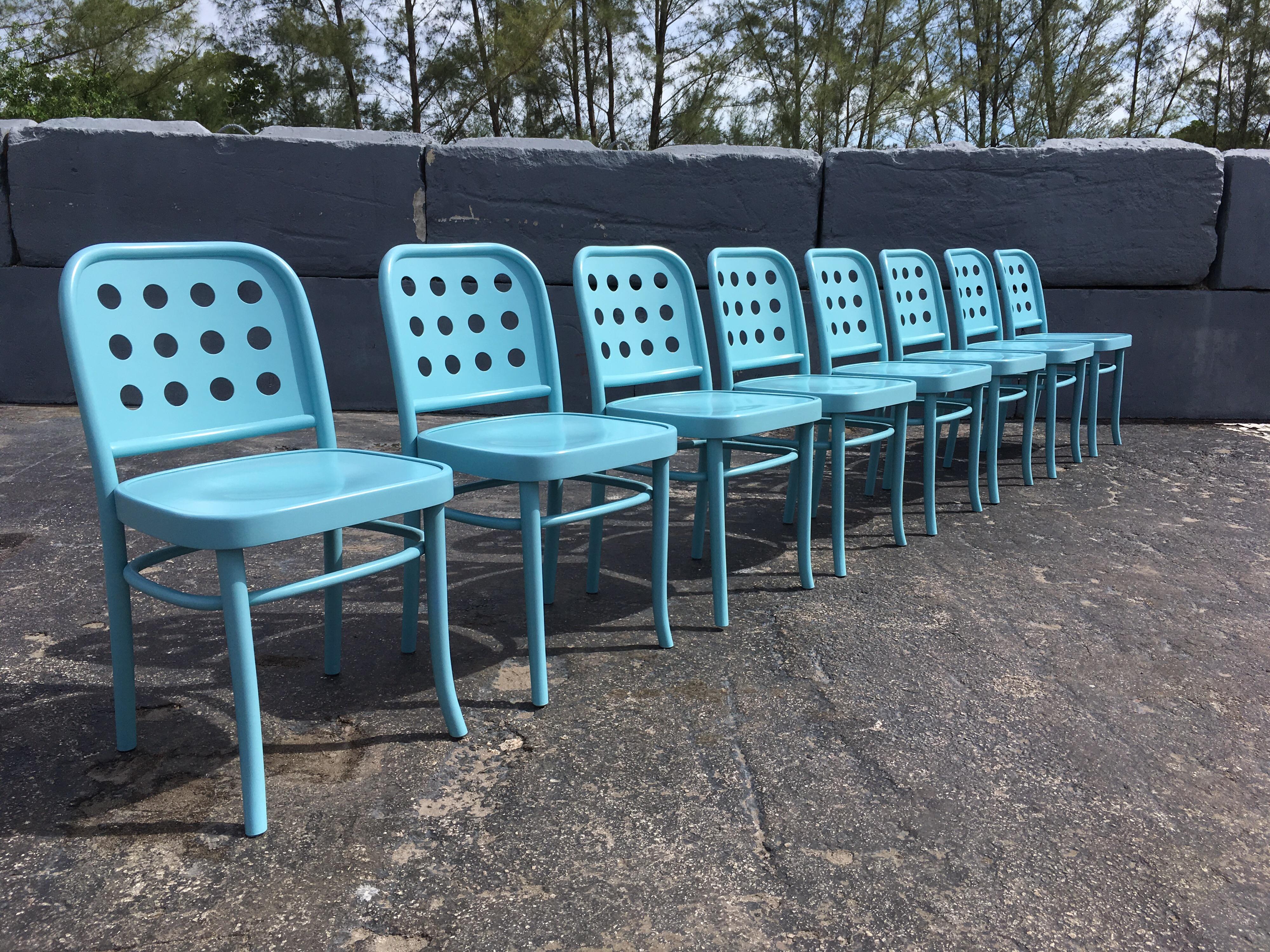 Polish Set of Eight Dining Chairs Designed by Michael Thonet, Bentwood, Aqua Color