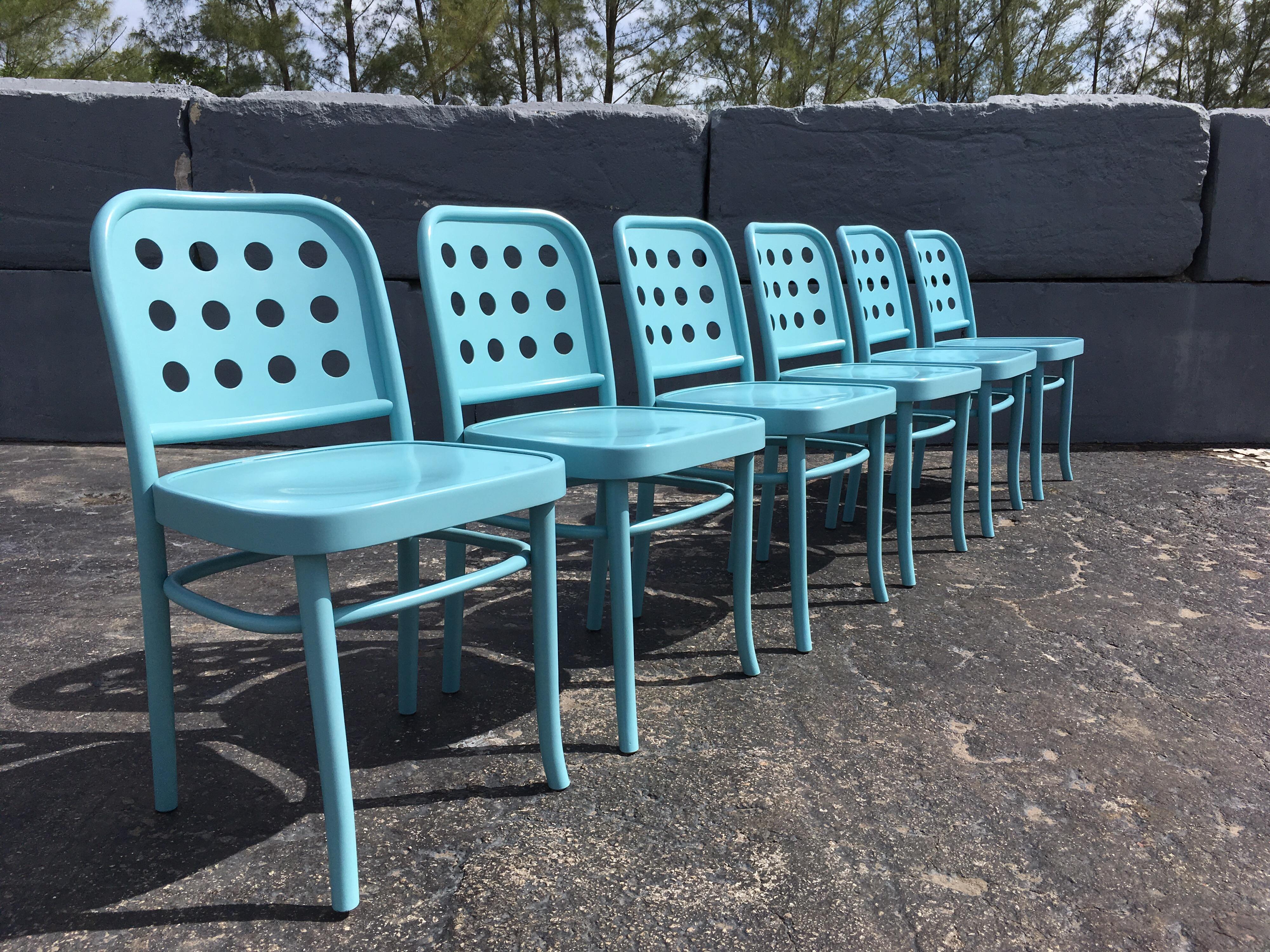Set of Eight Dining Chairs Designed by Michael Thonet, Bentwood, Aqua Color In Good Condition In Miami, FL