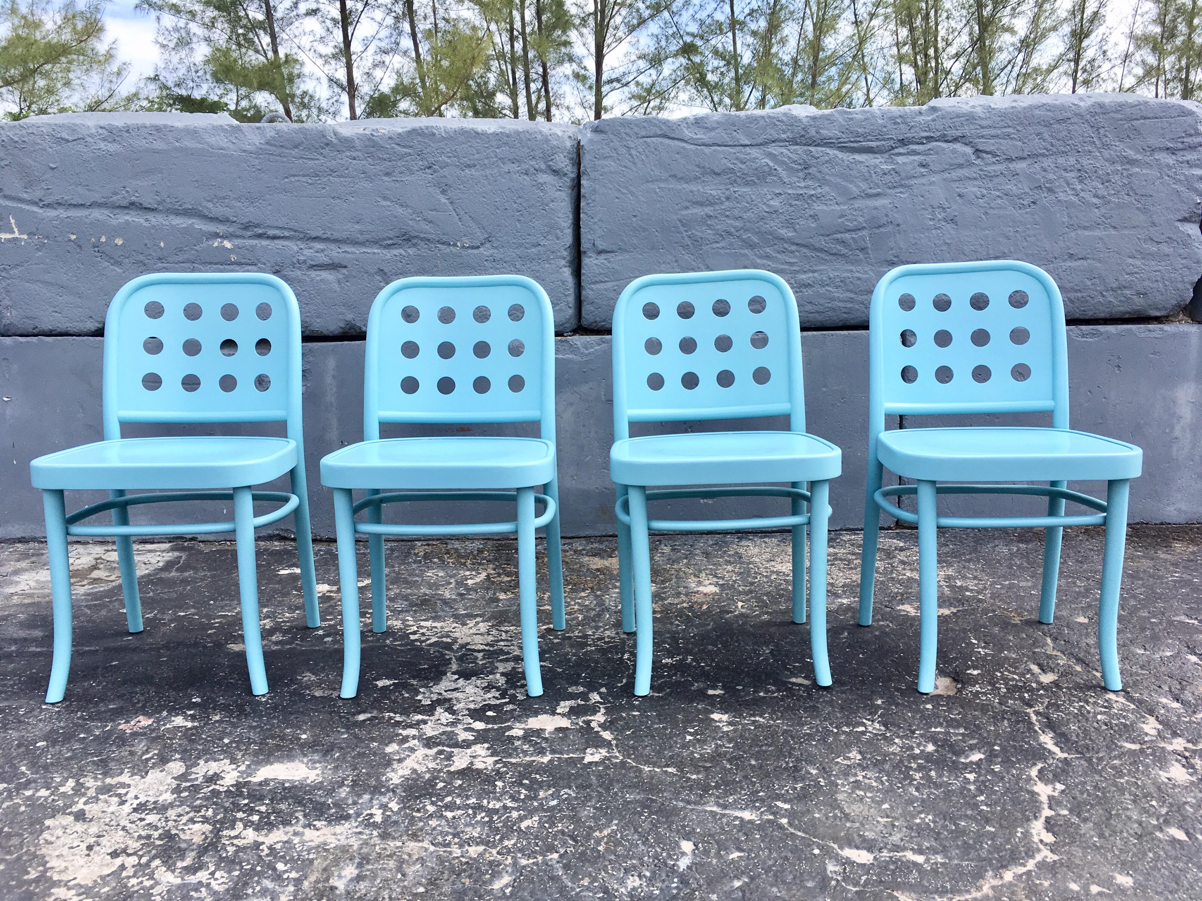 Wood Set of Eight Dining Chairs Designed by Michael Thonet, Bentwood, Aqua Color