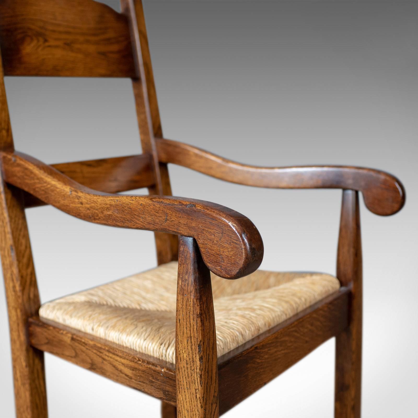 Set of Eight Dining Chairs, English Oak in Victorian Taste, Rush Seats 3