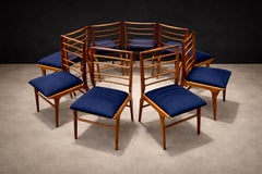 Set di otto sedie da pranzo in Wood Wood e tessuto, Giuseppe Scapinelli, anni '50