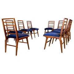 Set di otto sedie da pranzo in Wood Wood e tessuto, Giuseppe Scapinelli, anni '50