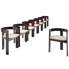 Set of Eight Dining Chairs in Ebonized Wood