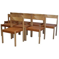 Set of Eight Dining Chairs in Leather, 1970s