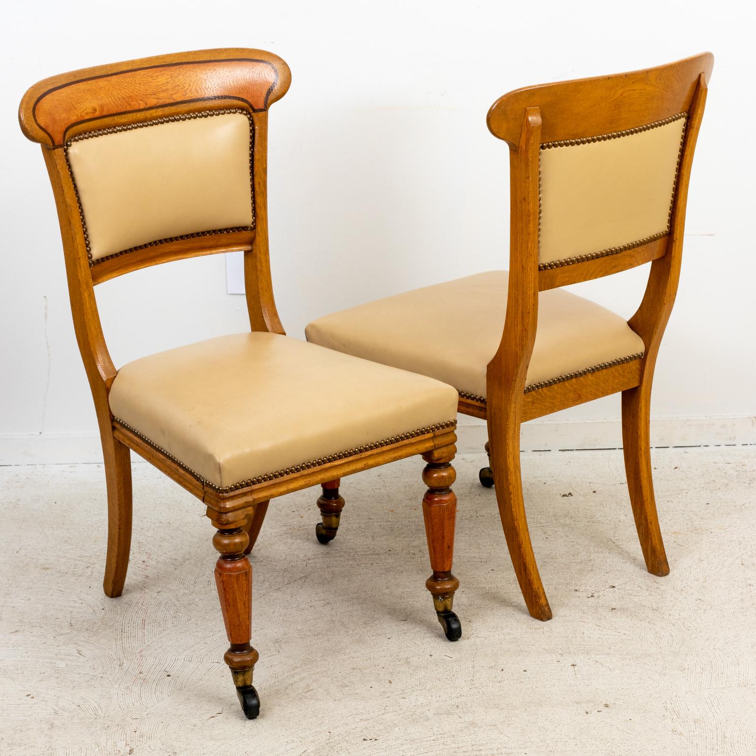 Set of Eight Dining Chairs in Leather with Nailhead Trim from John Rosselli 4