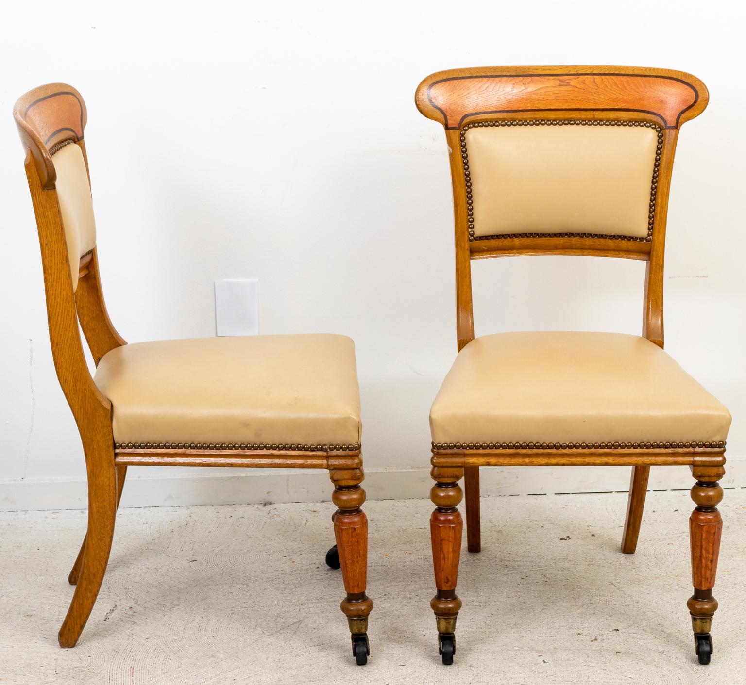 Set of Eight Dining Chairs in Leather with Nailhead Trim from John Rosselli 5