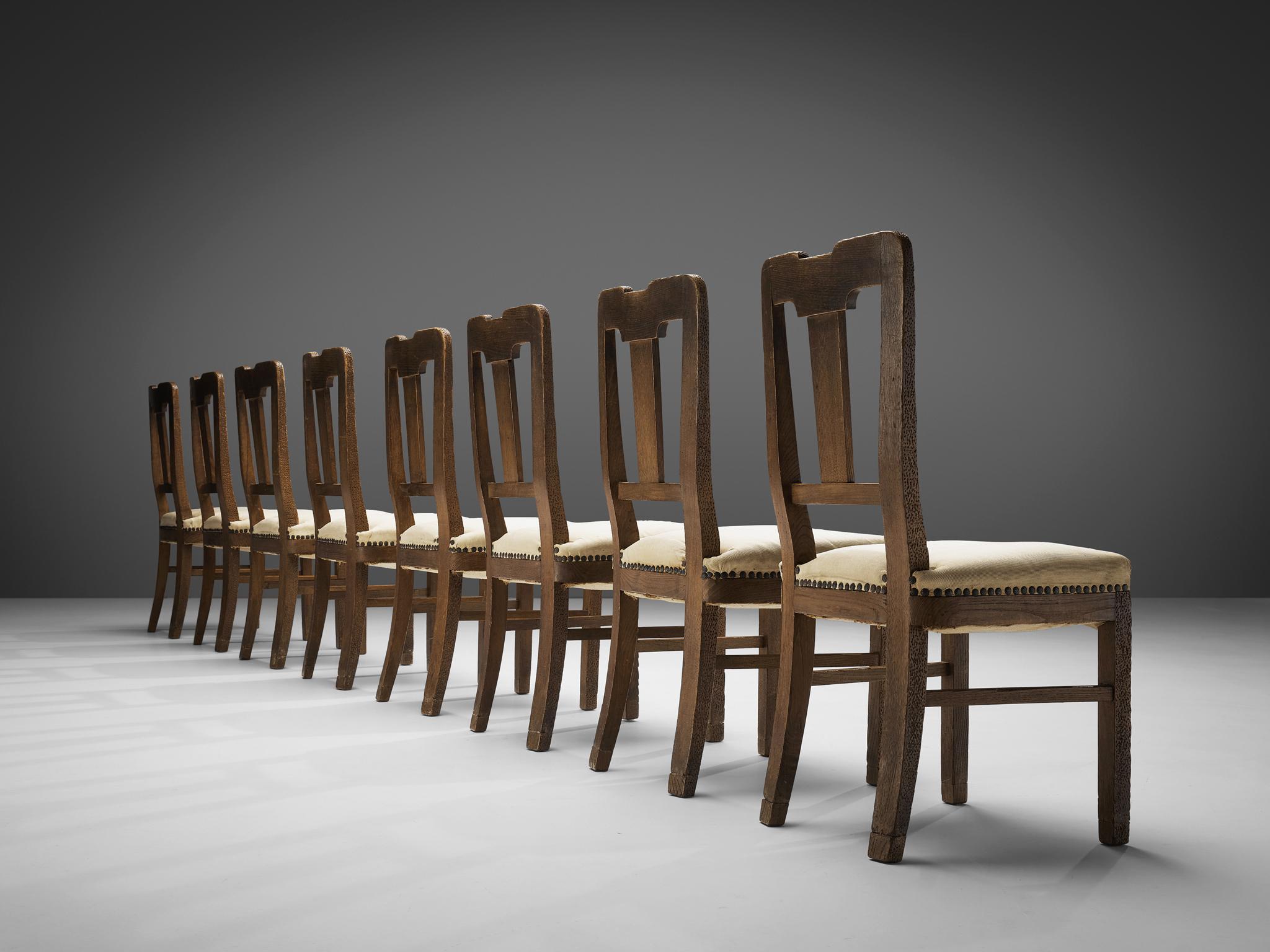 Italian Set of Eight Dining Chairs in Oak by Ernesto Valabrega