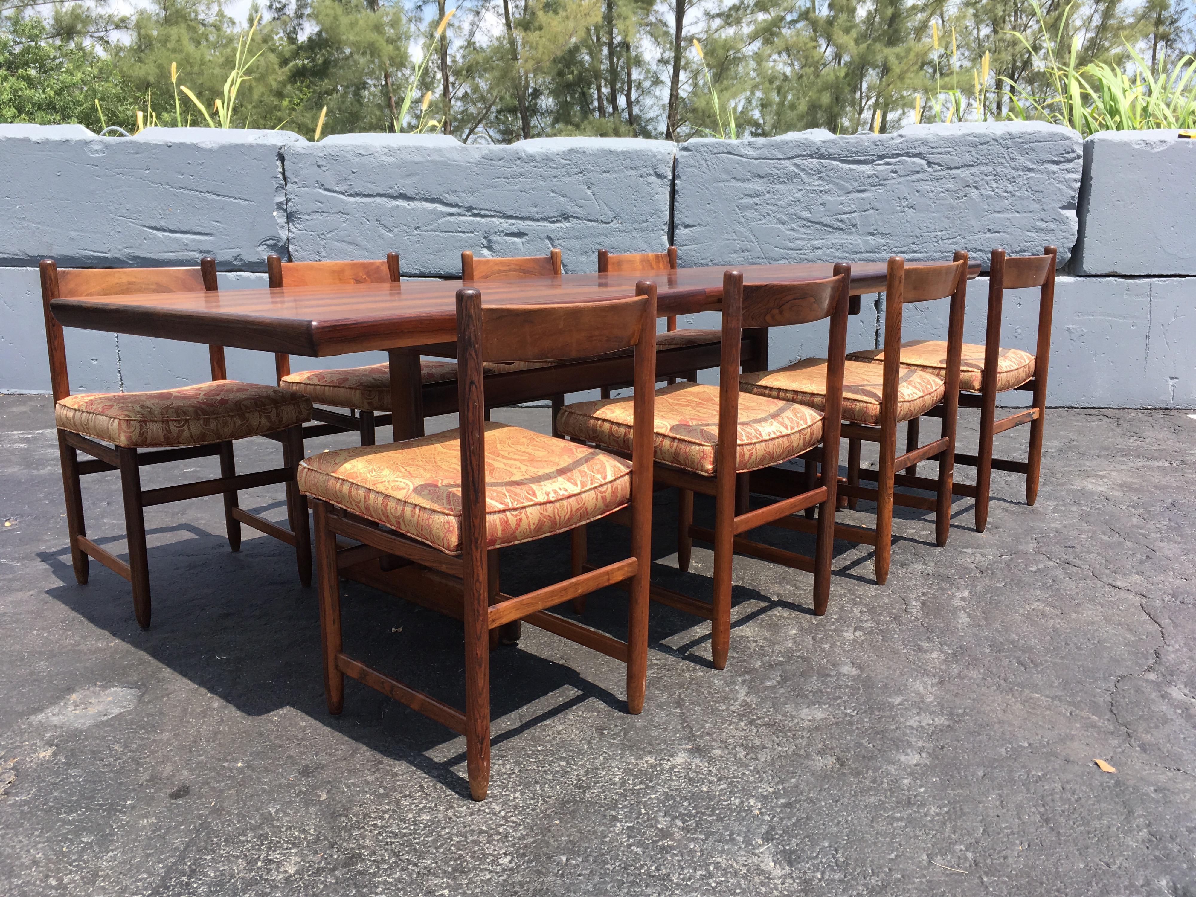 Fabric Set of Eight Dining Chairs in Solid Brazilian Rosewood by Sergio Rodrigues