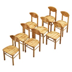 Set of Eight Dining Chairs in Solid Pine