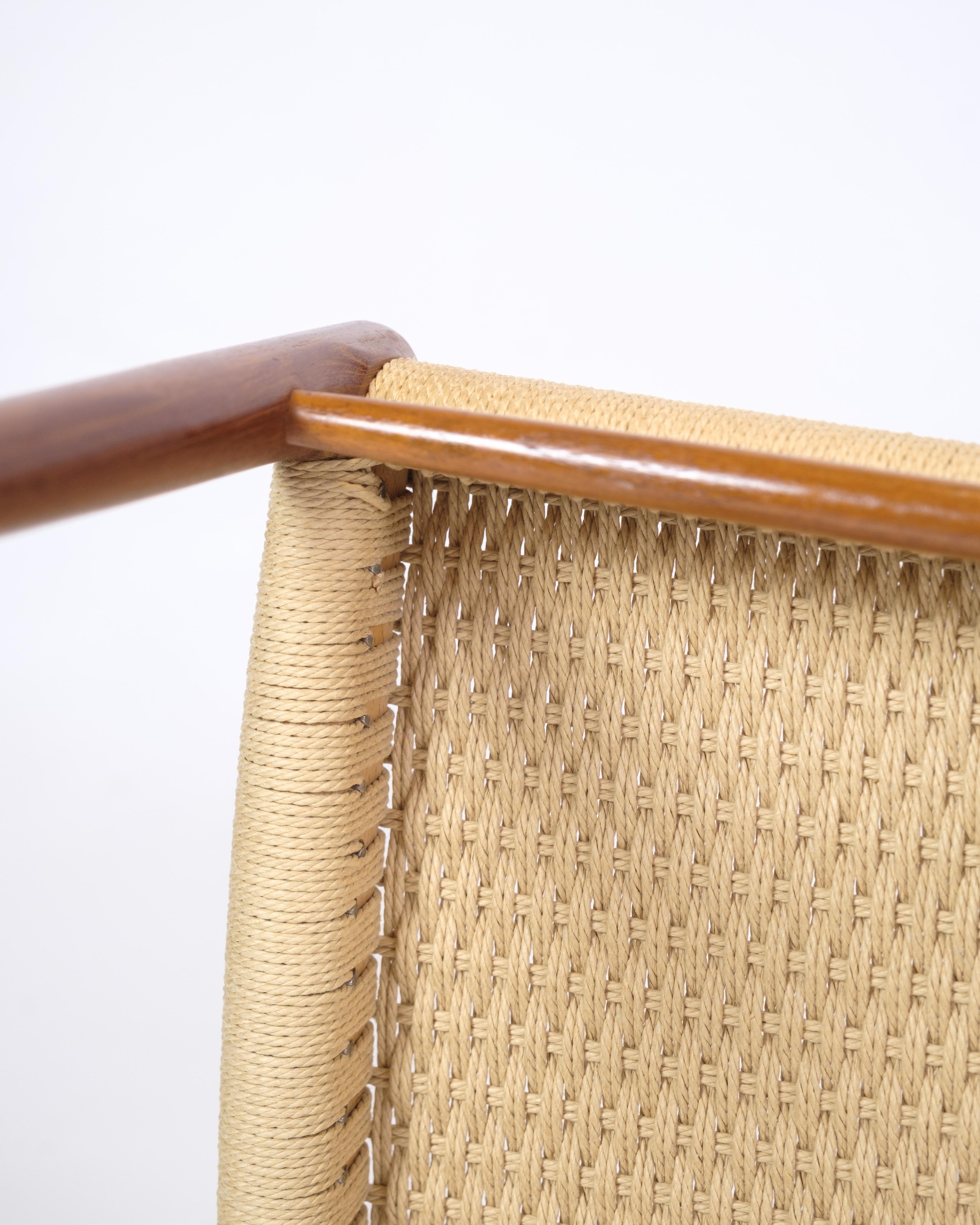 Set Of Eight Dining Chairs Model 75 In Teak & Paper Wicker By N.O Møller For Sale 6
