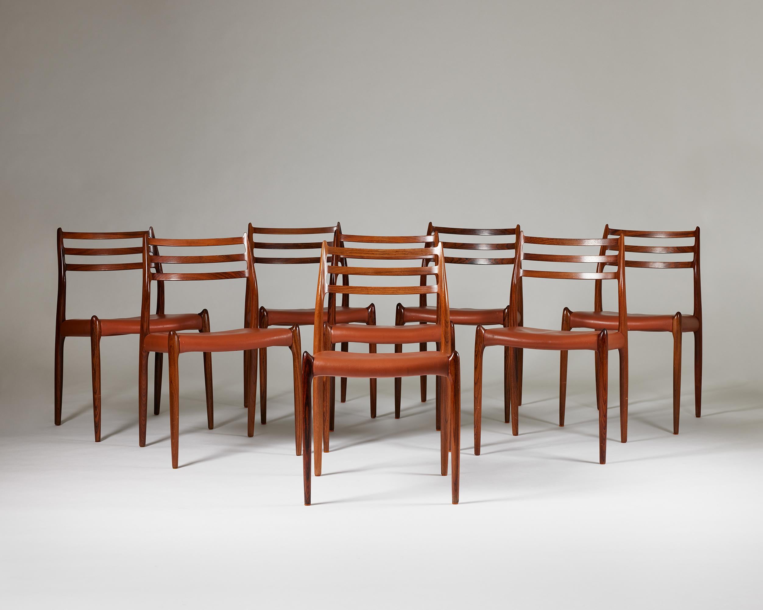 Mid-Century Modern Set of eight dining chairs model 78 designed by Niels O. Möller for J. L. Möller For Sale