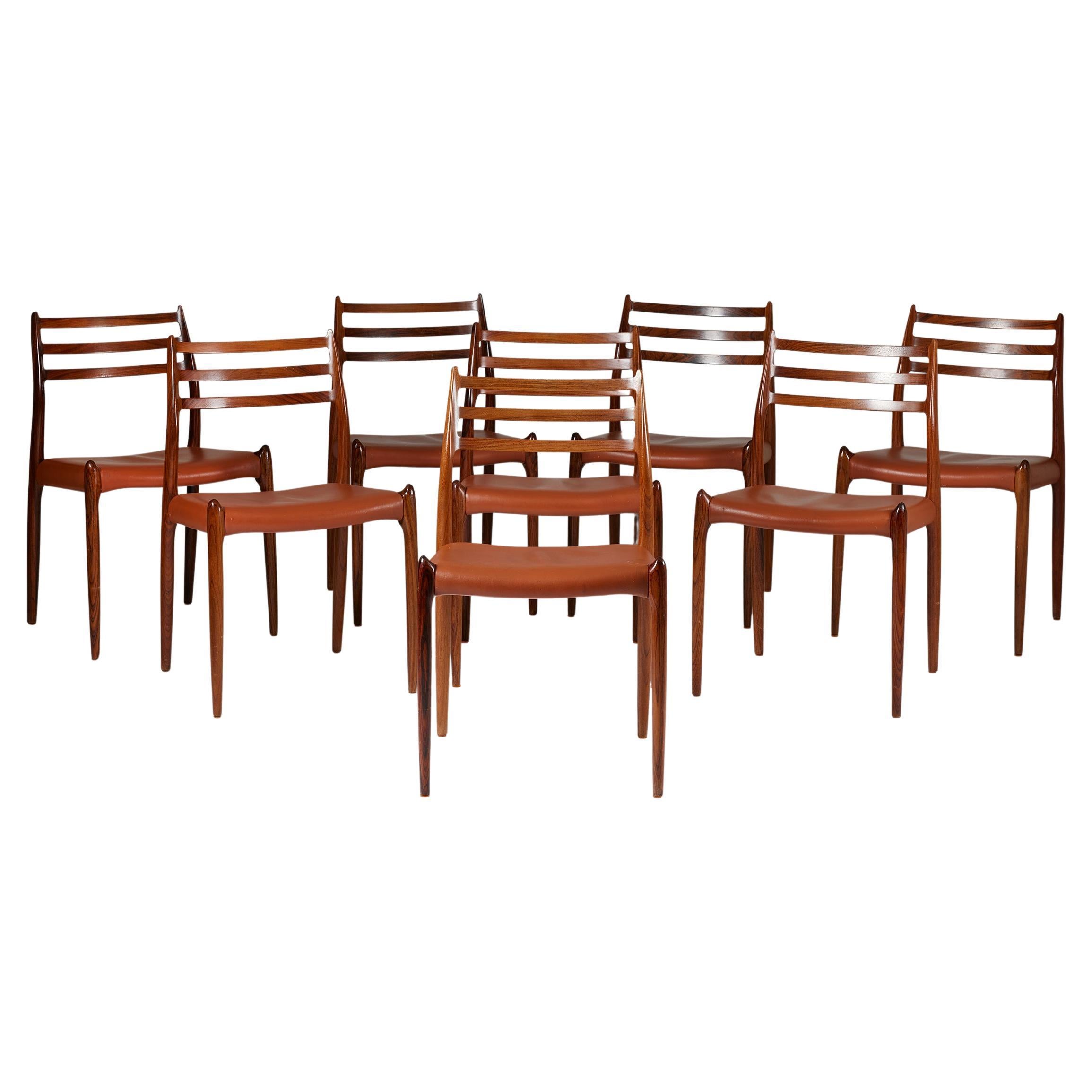 Set of eight dining chairs model 78 designed by Niels O. Möller for J. L. Möller For Sale