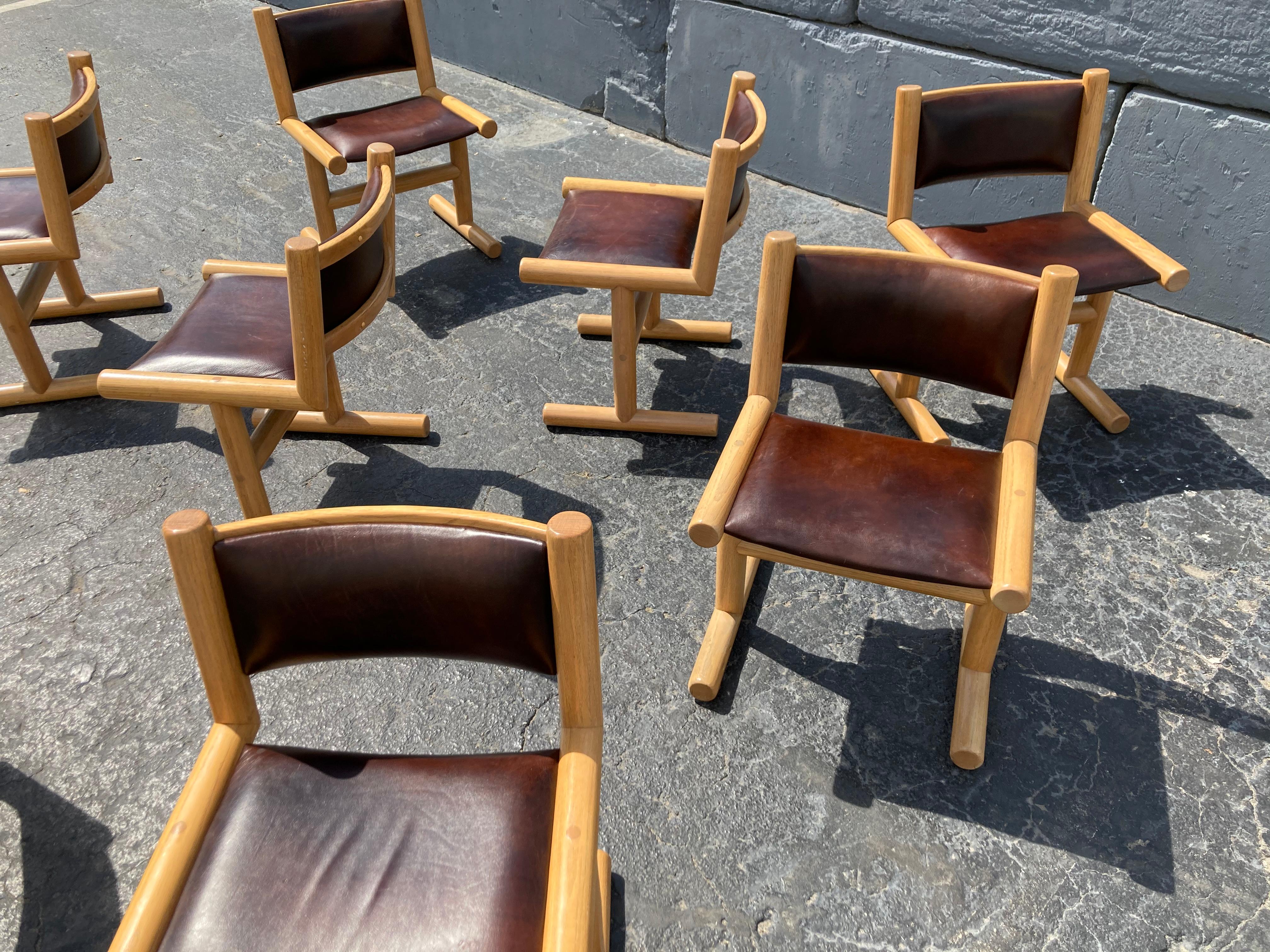 Set of Eight Dining Chairs, Studio, Oak and Leather, Craftsman 4