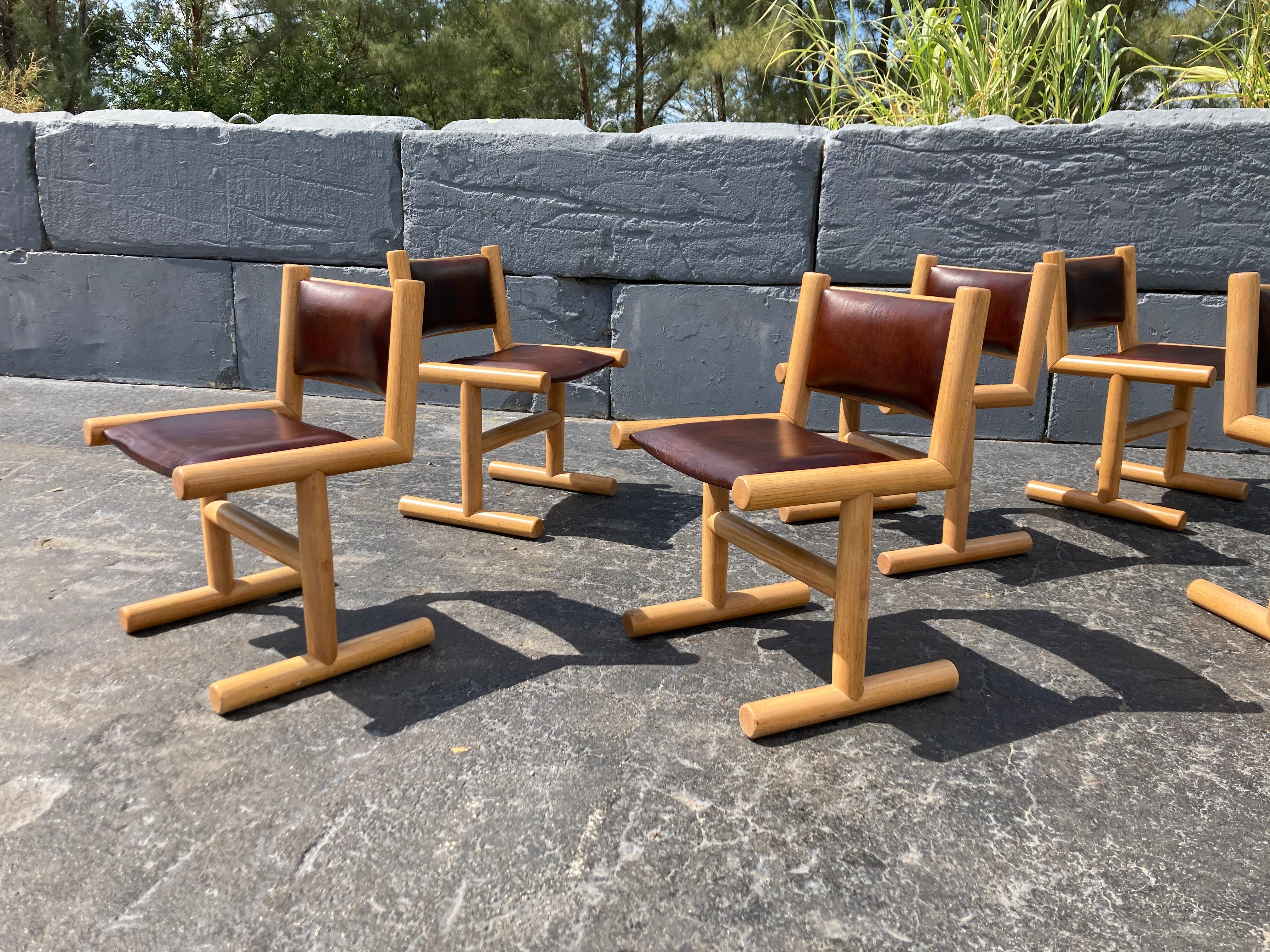 Set of Eight Dining Chairs, Studio, Oak and Leather, Craftsman 5