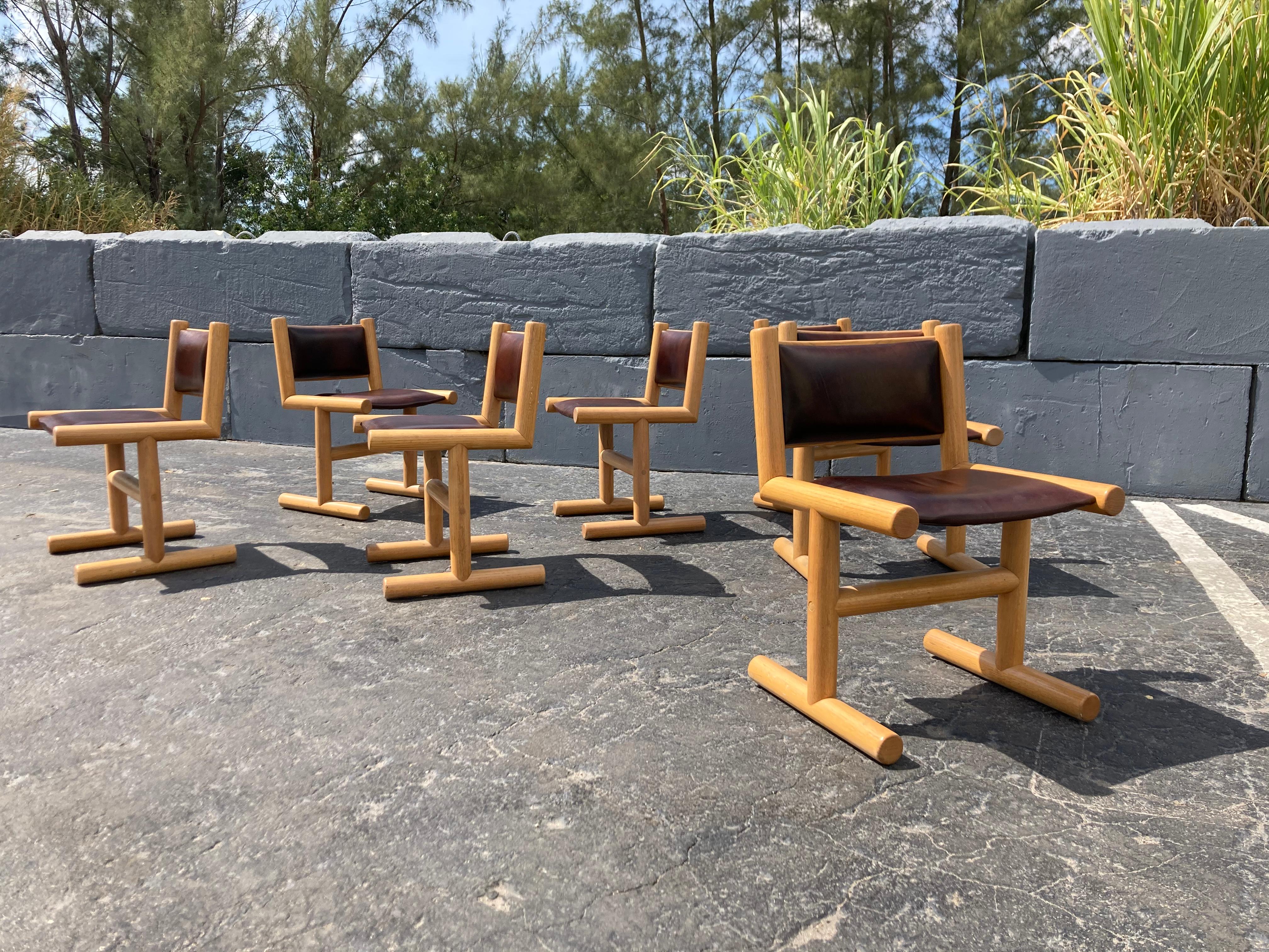 Set of Eight Dining Chairs, Studio, Oak and Leather, Craftsman 6