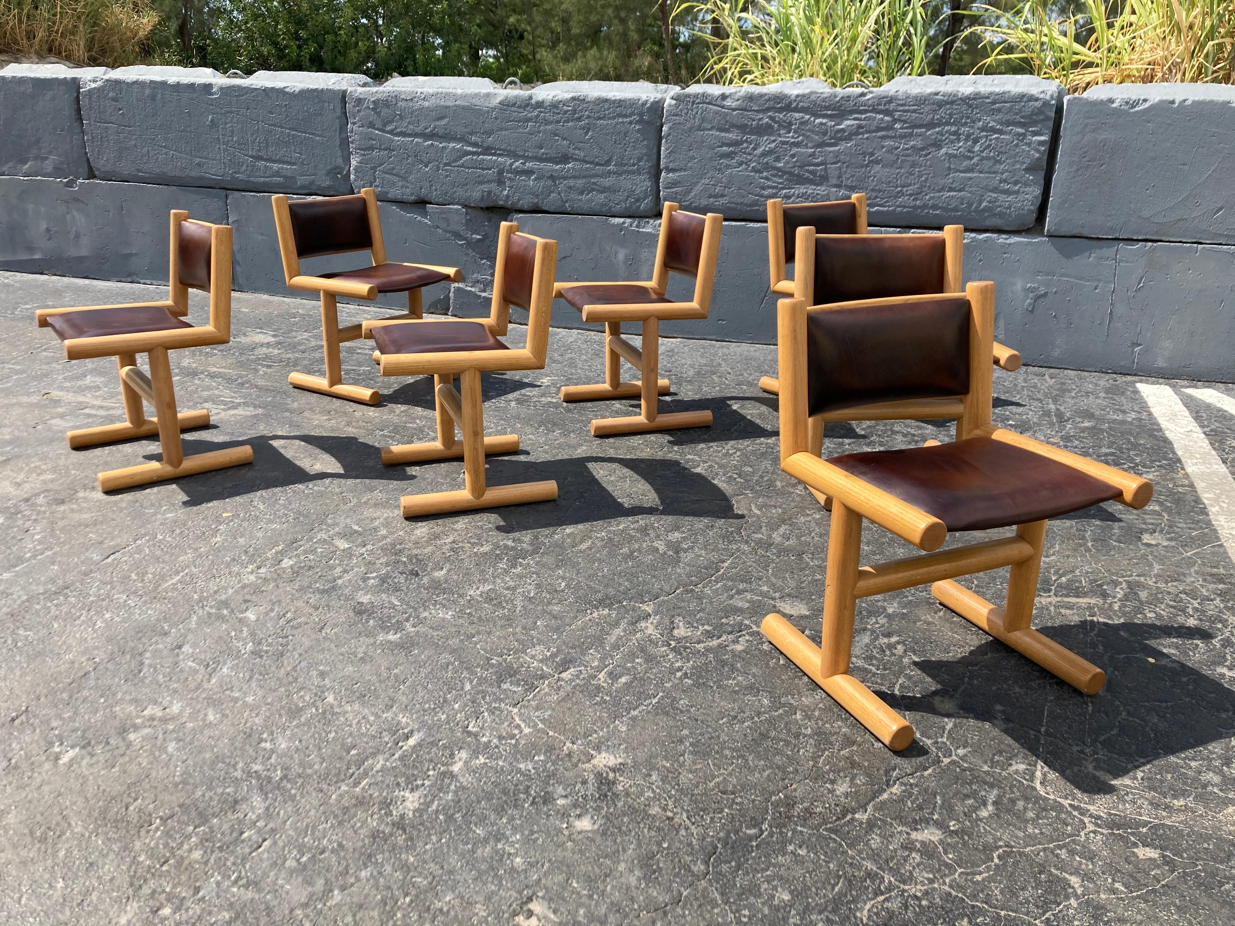 Set of Eight Dining Chairs, Studio, Oak and Leather, Craftsman 7