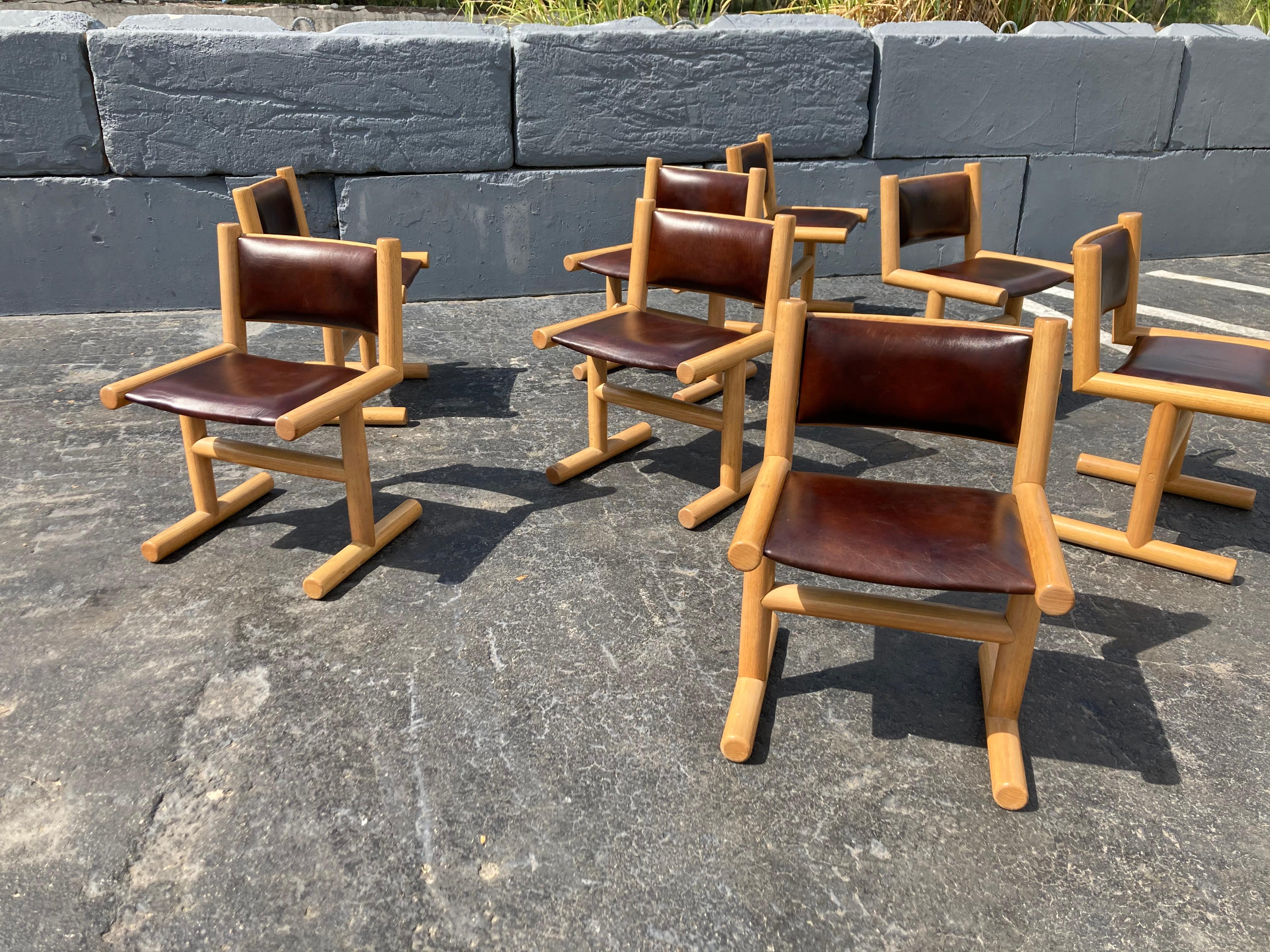 Set of Eight Dining Chairs, Studio, Oak and Leather, Craftsman 1